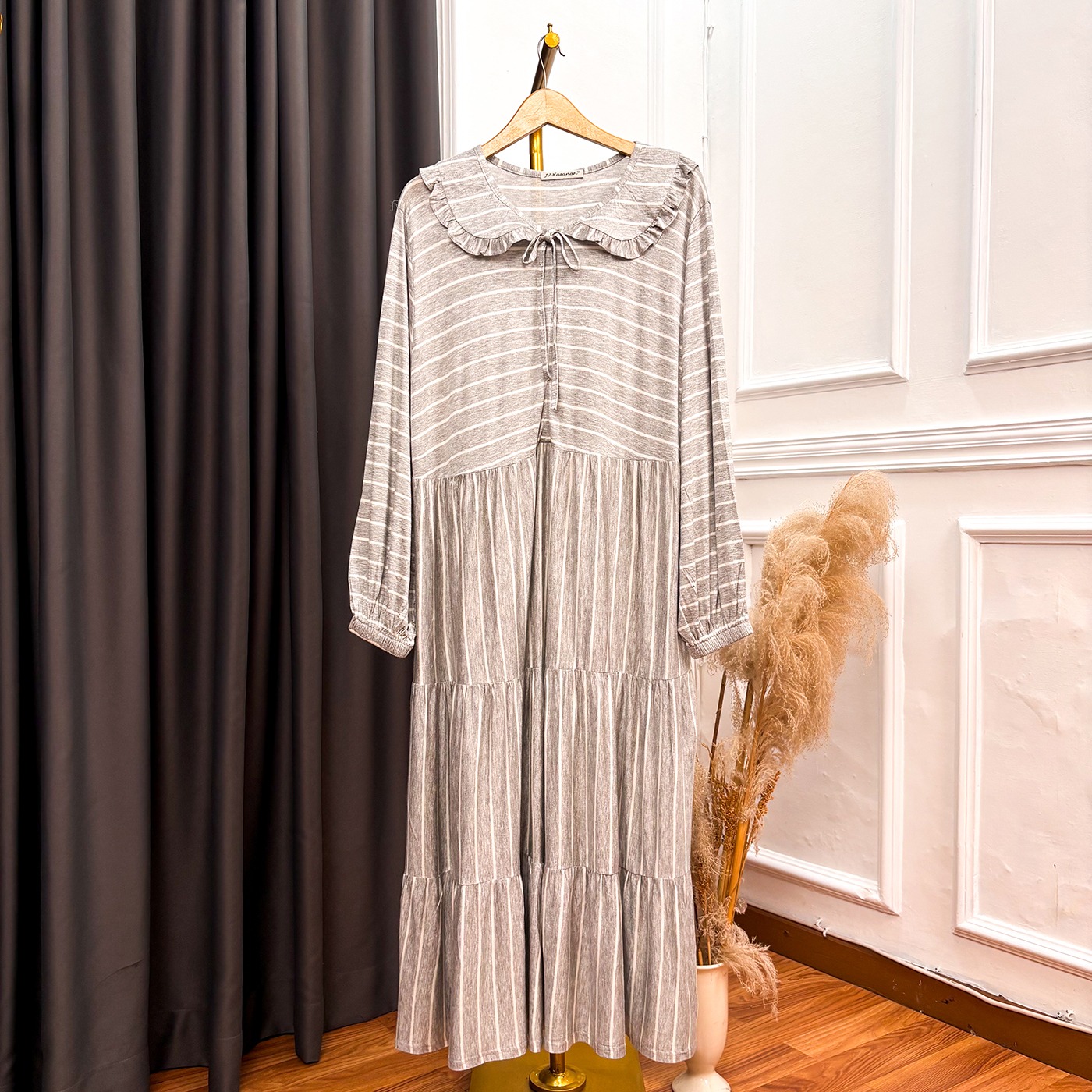 Elle Big Stripes Tunic - Tunik Ruffle Salur Kaos Katun Rayon