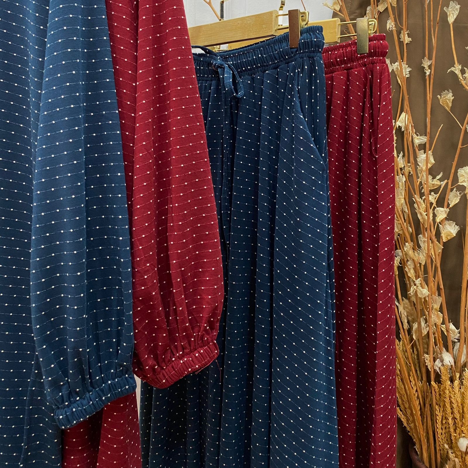 Oneset Polkadot Baju Kurung Skirt - Setelan Rok Baju Kurung Jumbo Spandex Rayon