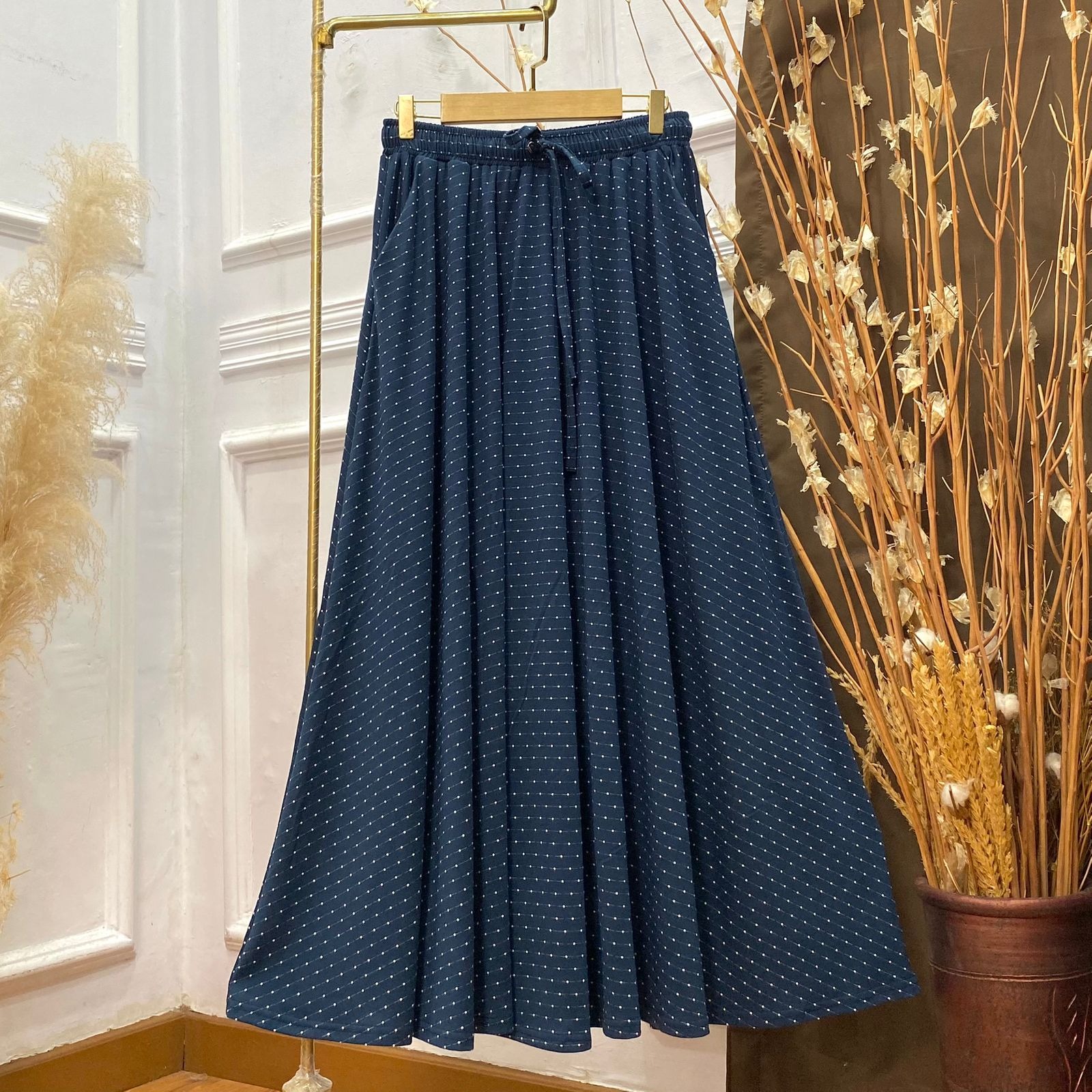 Oneset Polkadot Baju Kurung Skirt - Setelan Rok Baju Kurung Jumbo Spandex Rayon