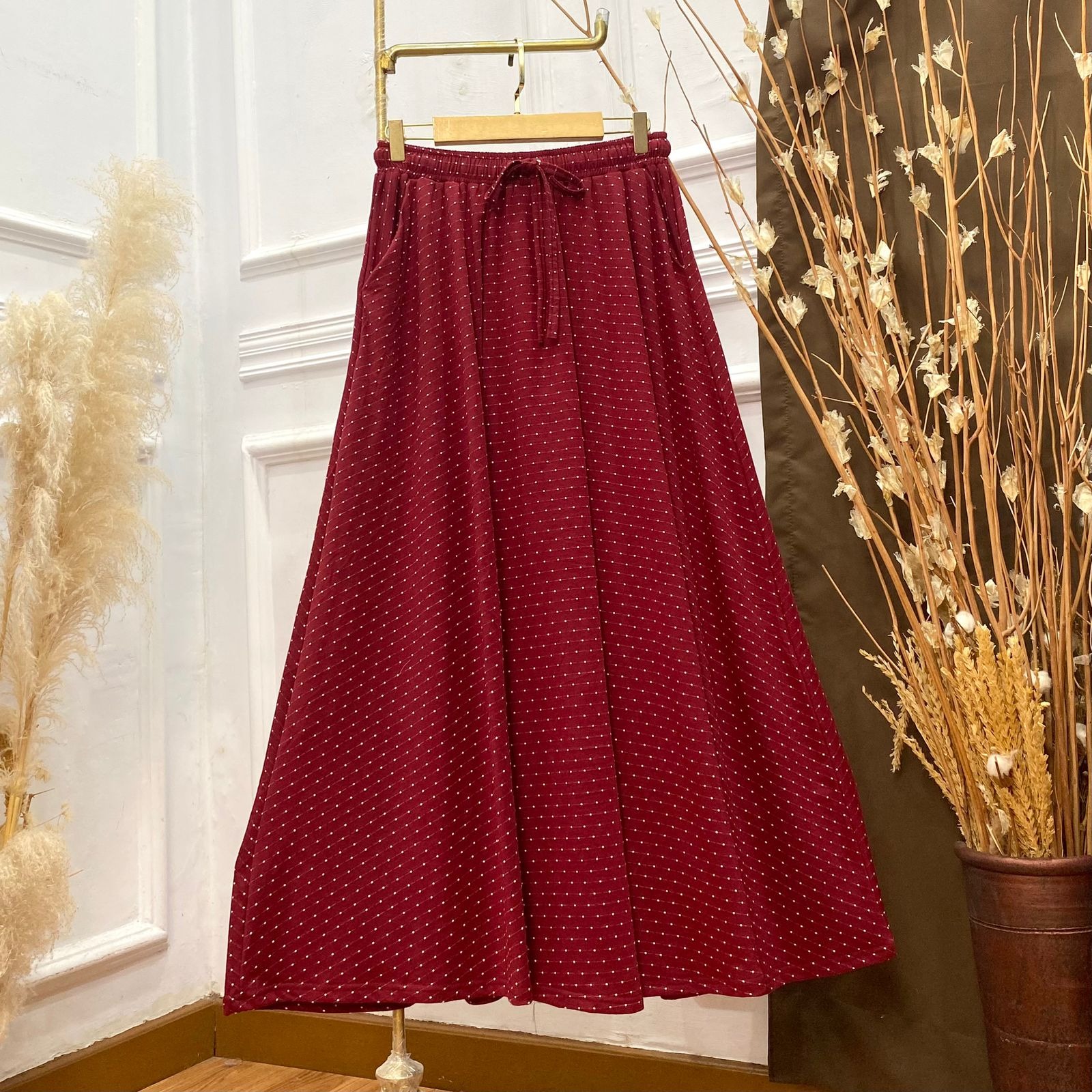 Oneset Polkadot Baju Kurung Skirt - Setelan Rok Baju Kurung Jumbo Spandex Rayon