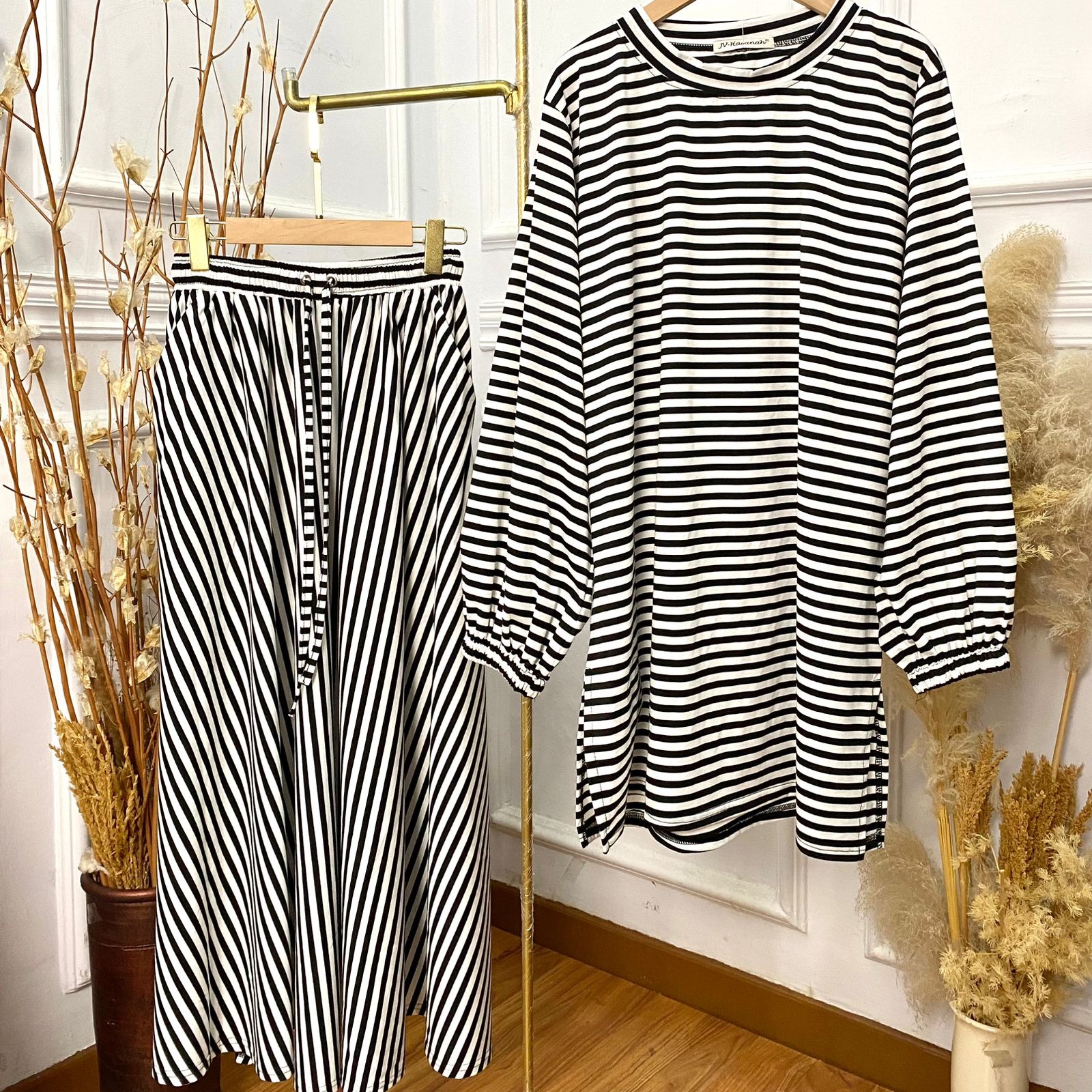 Setelan Rok Baju Kurung Salur Besar - JV Hasanah Oneset Baju Kurung Skirt Big Stripe Series