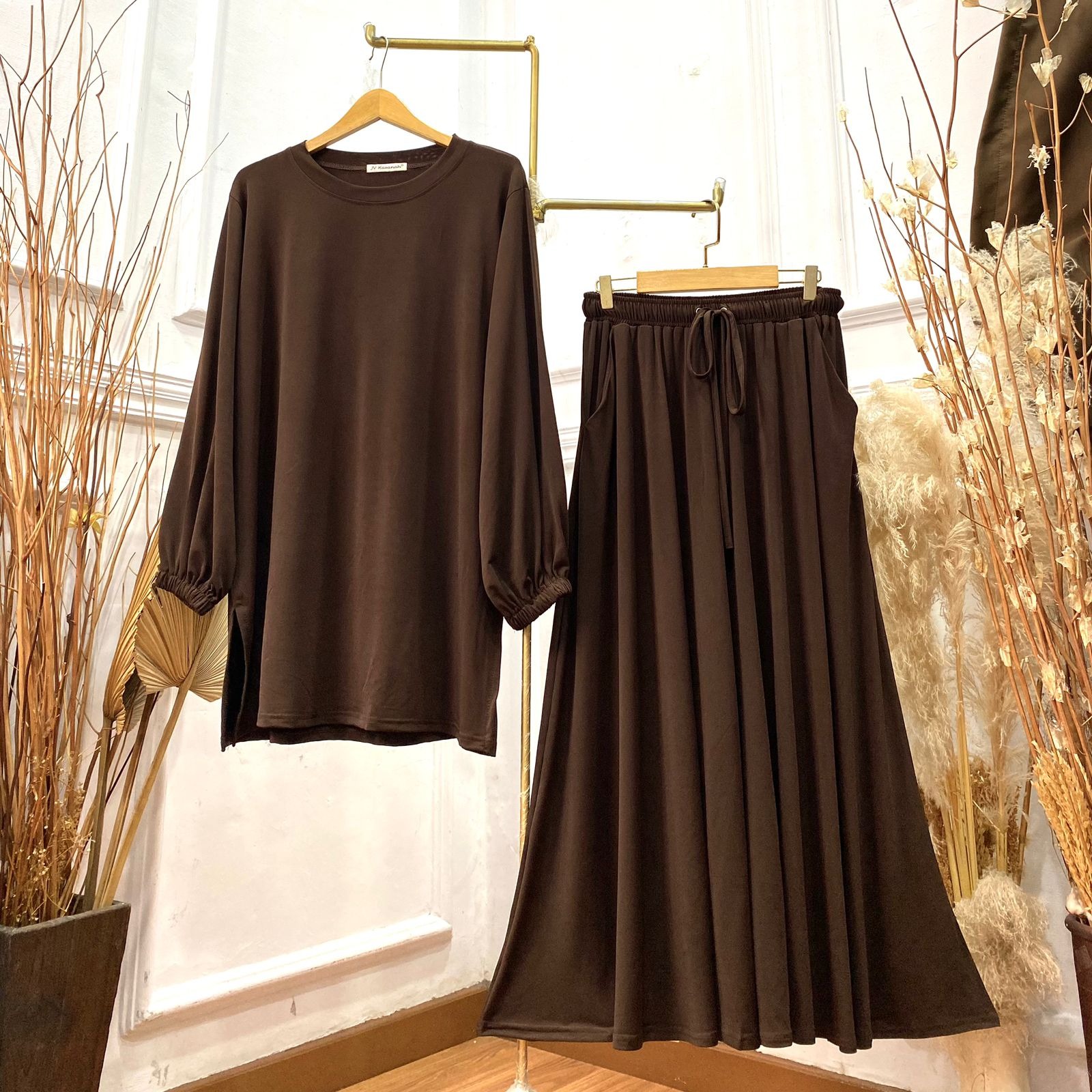 Oneset Skirt Baju Kurung Jersey - Setelan Rok Serut Baju Kurung Jersey Premium Polos Adem