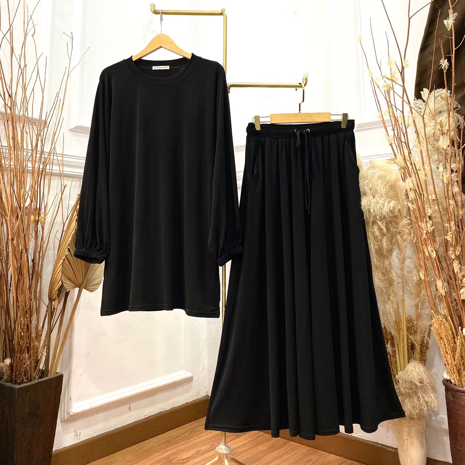 Oneset Skirt Baju Kurung Jersey - Setelan Rok Serut Baju Kurung Jersey Premium Polos Adem