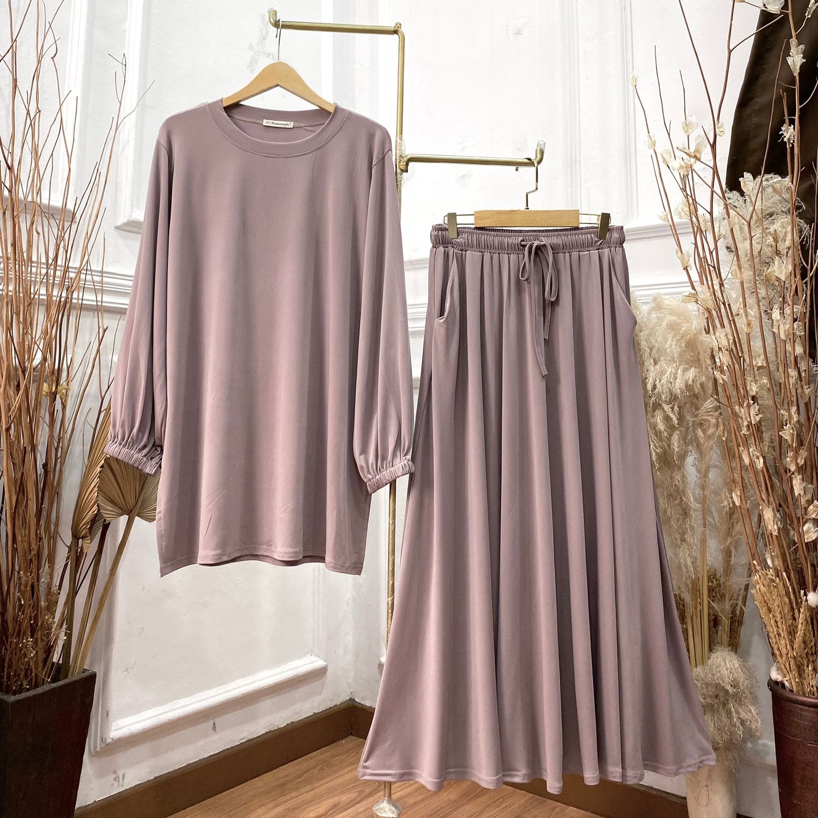 Oneset Skirt Baju Kurung Jersey - Setelan Rok Serut Baju Kurung Jersey Premium Polos Adem