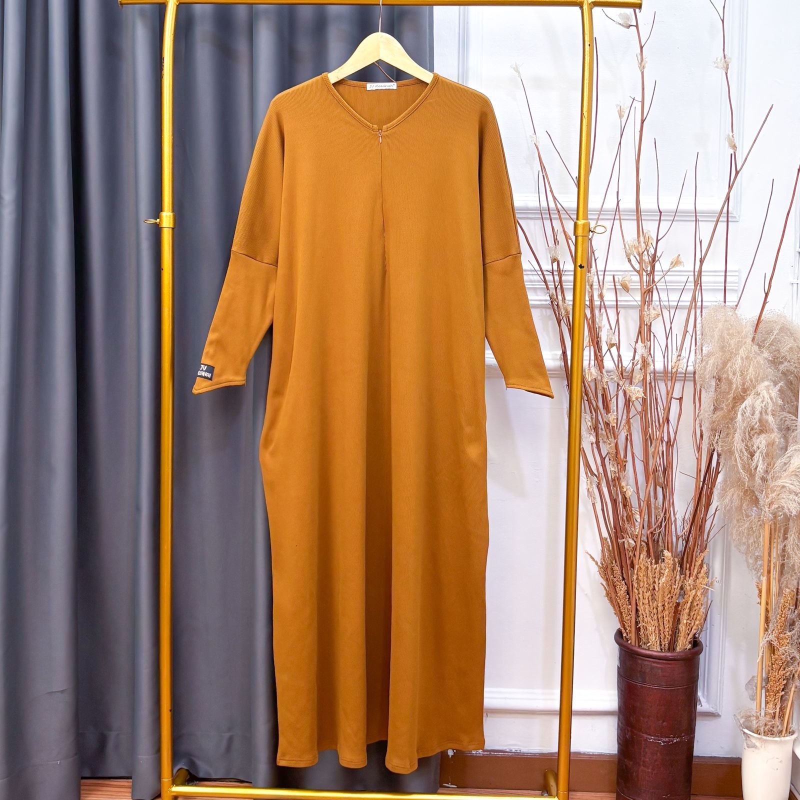 JV Hasanah Aisyah Abaya Knit Rib - Abaya Katun Knit Jumbo Busui Umroh