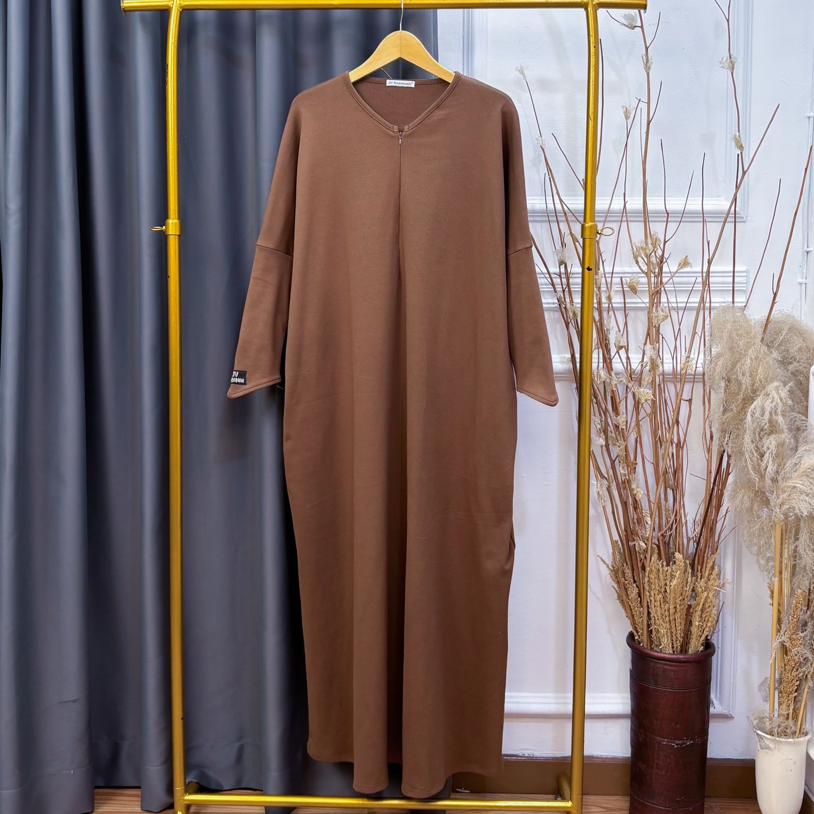 JV Hasanah Aisyah Abaya Knit Rib - Abaya Katun Knit Jumbo Busui Umroh