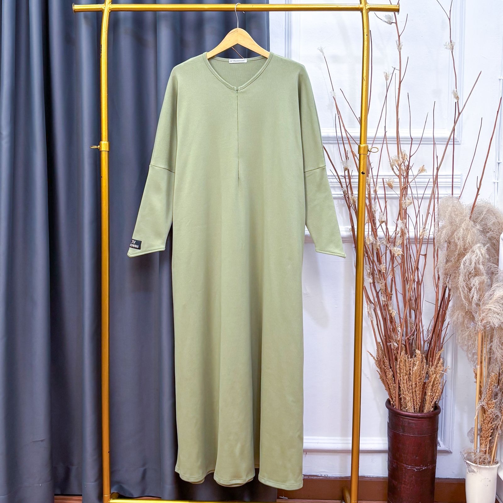 JV Hasanah Aisyah Abaya Knit Rib - Abaya Katun Knit Jumbo Busui Umroh