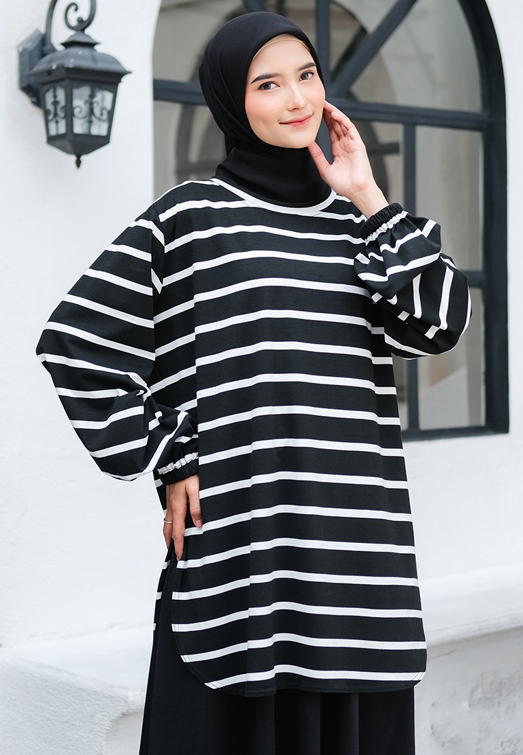 Top Baju Kurung Big Stripe Series - Atasan Salur Jumbo Terbaru Wanita Daily