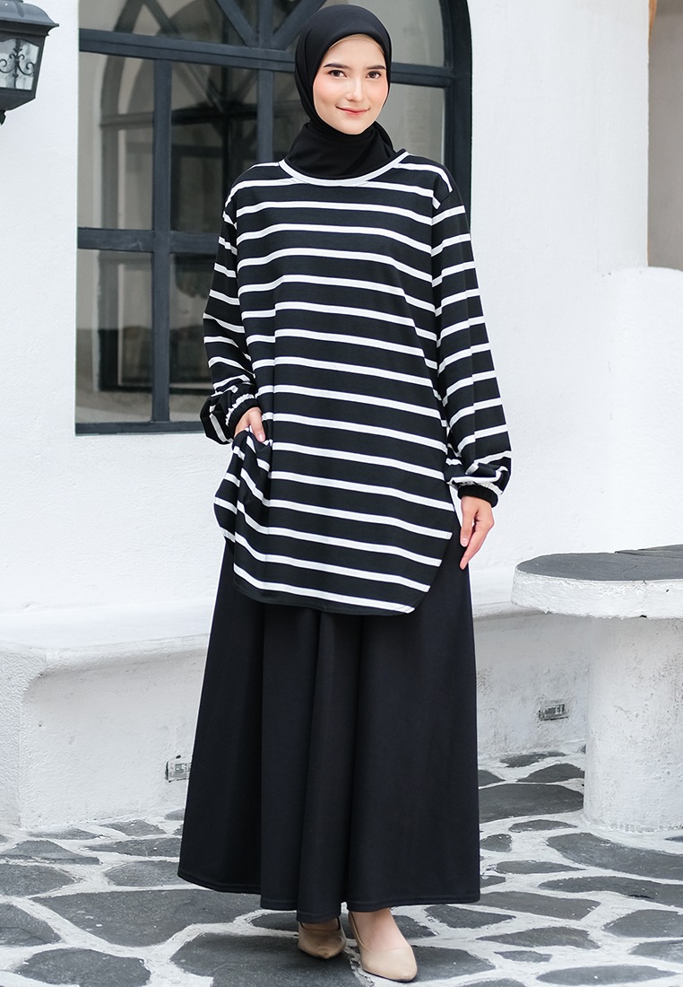 Top Baju Kurung Big Stripe Series - Atasan Salur Jumbo Terbaru Wanita Daily