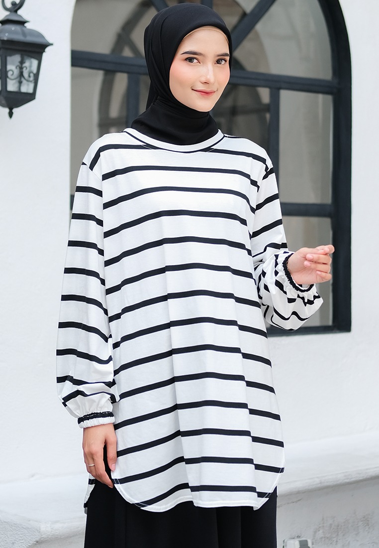 Top Baju Kurung Big Stripe Series - Atasan Salur Jumbo Terbaru Wanita Daily