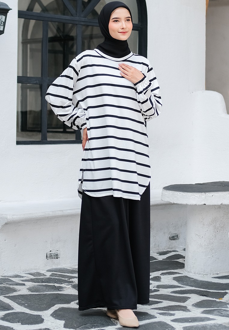 Top Baju Kurung Big Stripe Series - Atasan Salur Jumbo Terbaru Wanita Daily