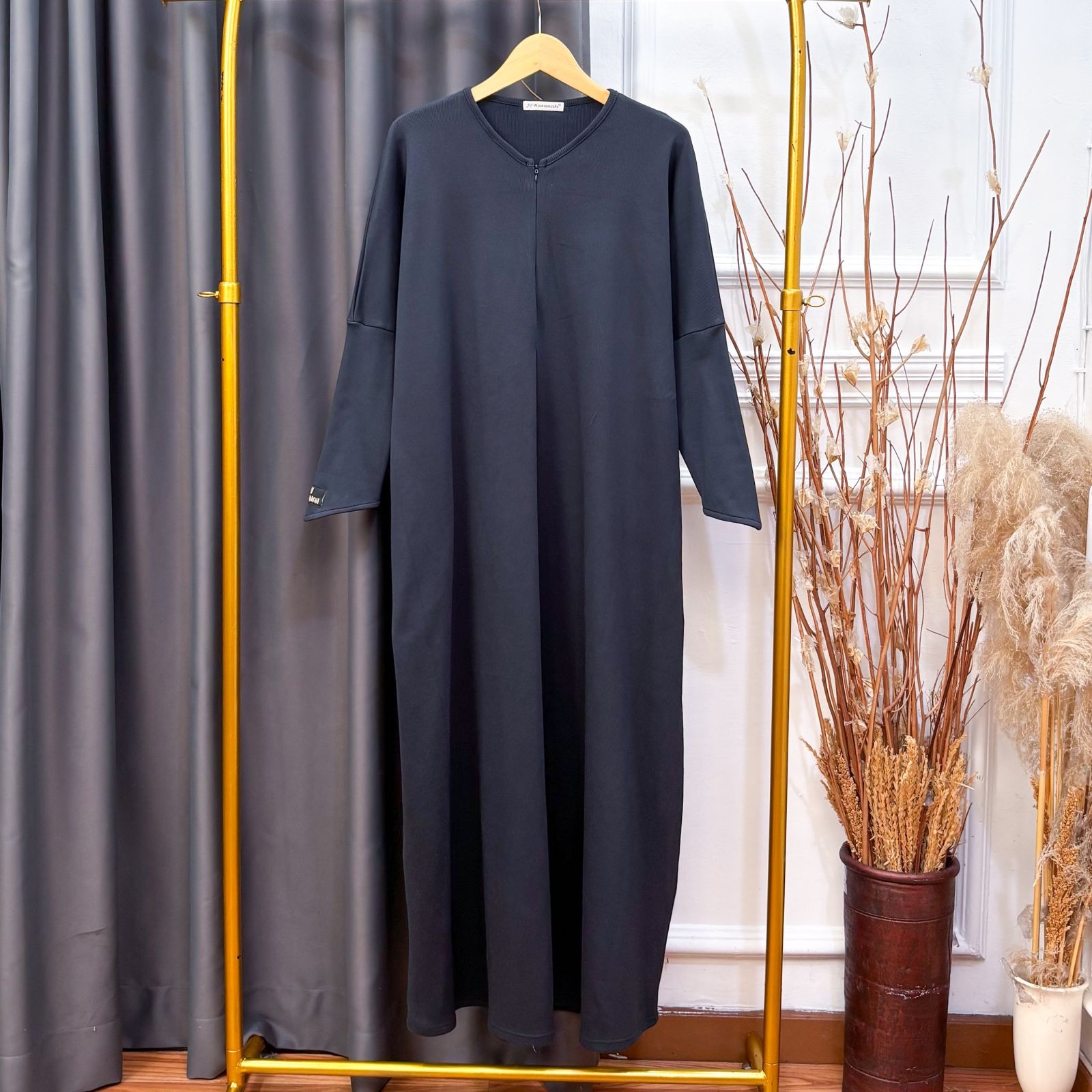 JV Hasanah Aisyah Abaya Knit Rib - Abaya Katun Knit Jumbo Busui Umroh