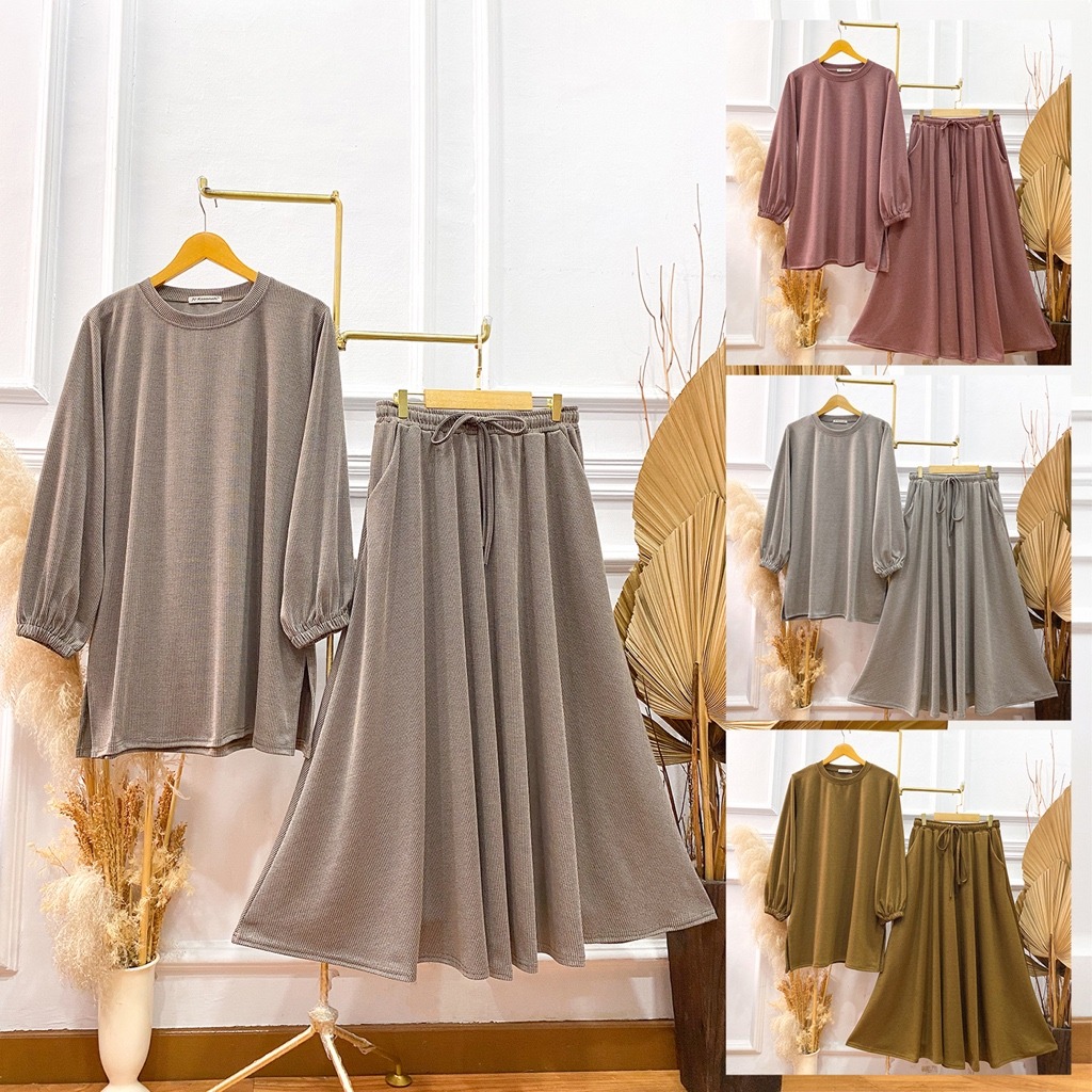 Oneset Baju Kurung Knit Honstut - Setelan Rok Knit Honstut Baju Kurung