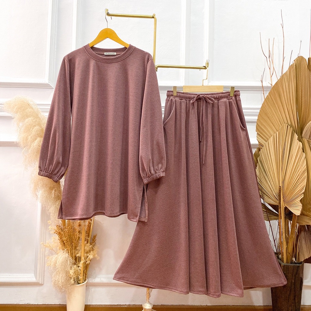 Oneset Baju Kurung Knit Honstut - Setelan Rok Knit Honstut Baju Kurung
