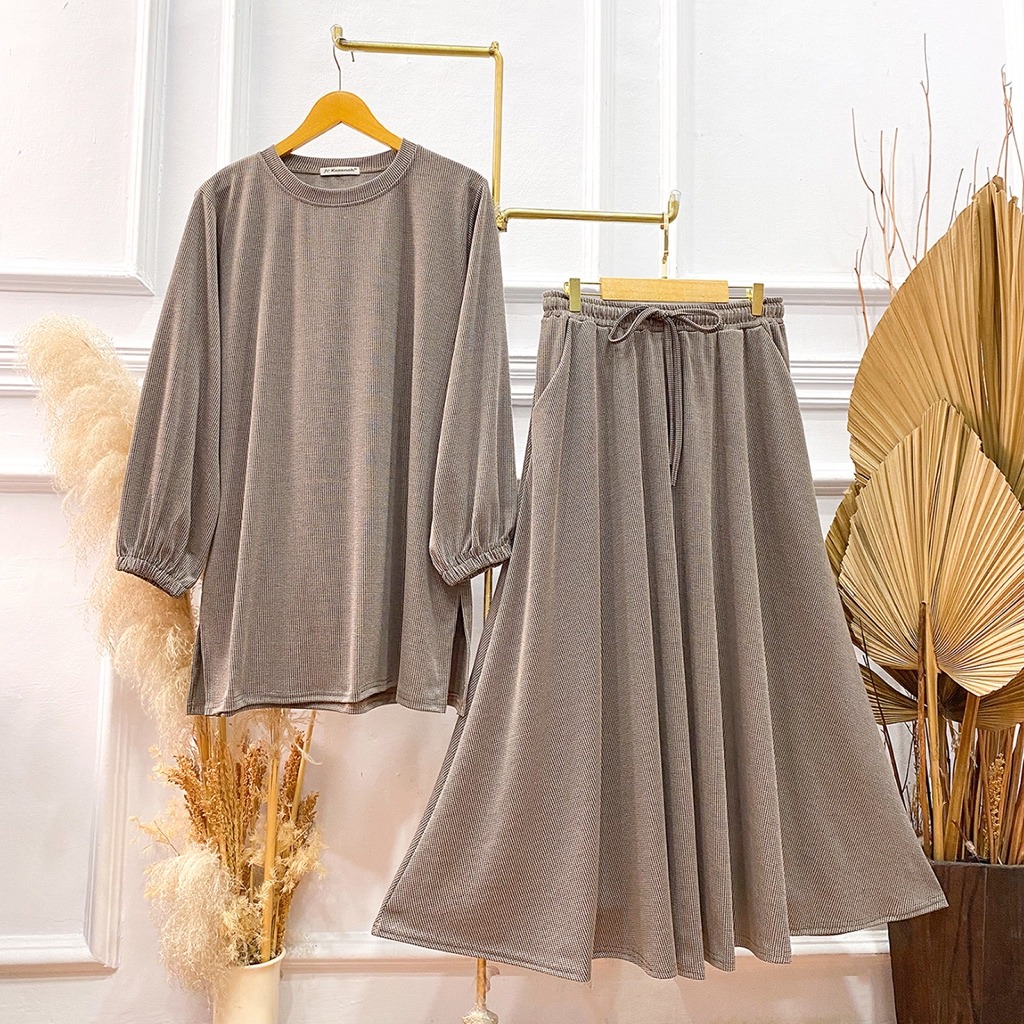 Oneset Baju Kurung Knit Honstut - Setelan Rok Knit Honstut Baju Kurung