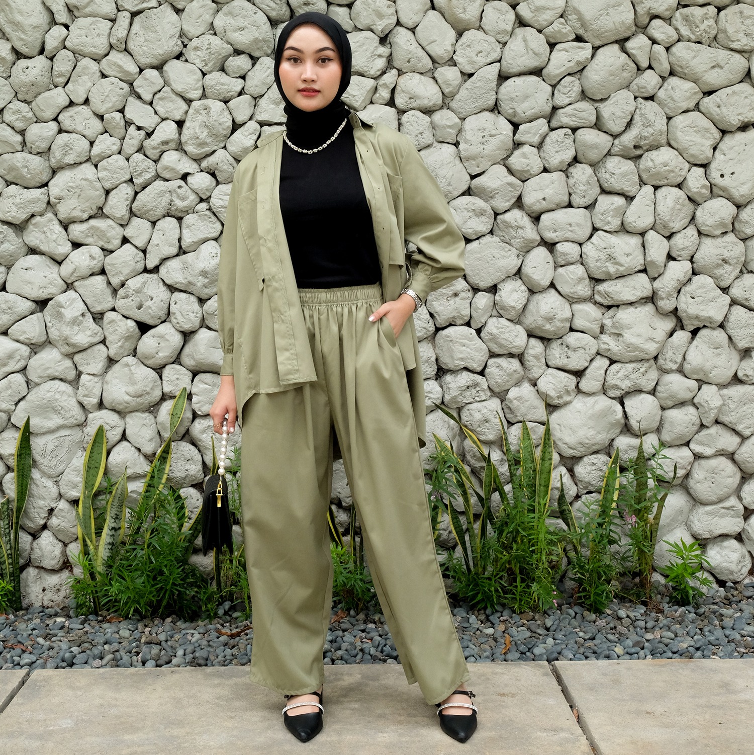 Asena Loose Cotton Pants - Celana Katun Lurus Pinggang Full Karet