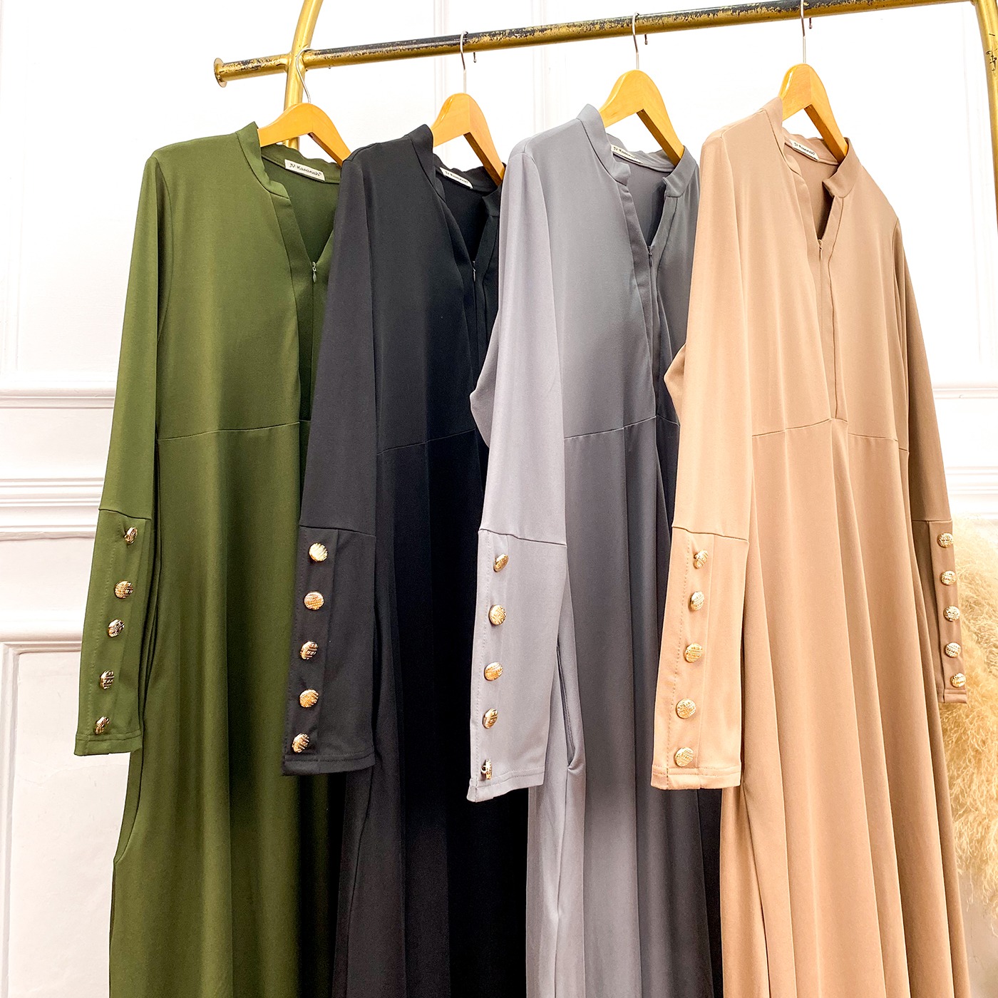 Asyifa Rayon Kancing Dress - Gamis Basic Krah V Tangan Kancing Rayon Adem