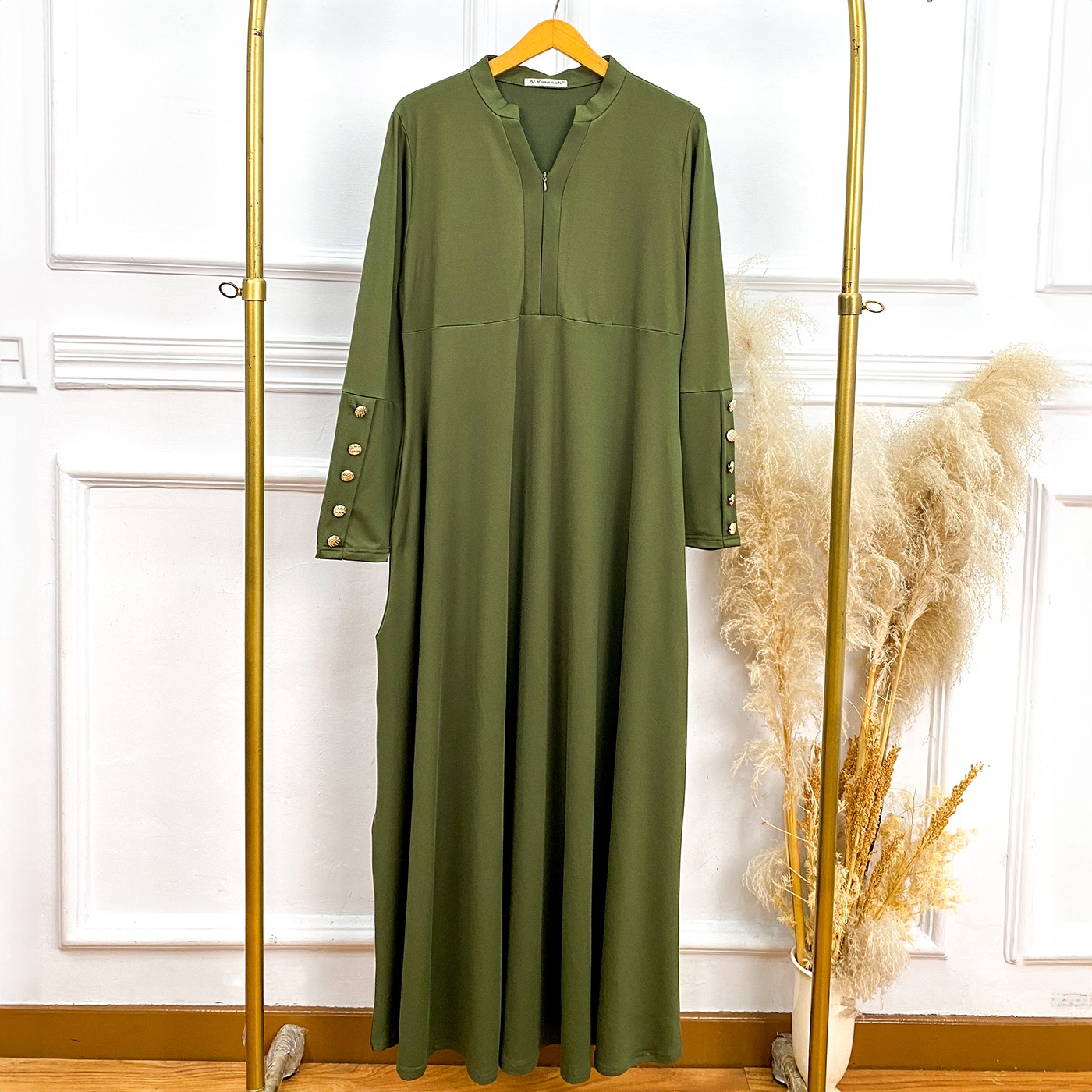 Asyifa Rayon Kancing Dress - Gamis Basic Krah V Tangan Kancing Rayon Adem