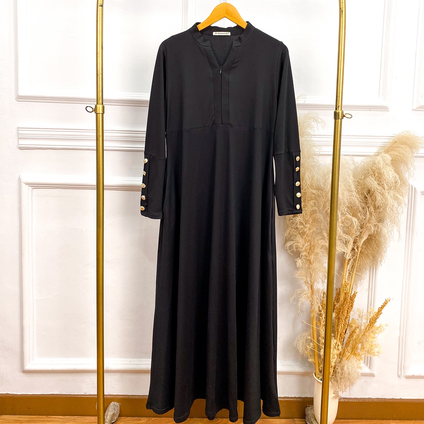 Asyifa Rayon Kancing Dress - Gamis Basic Krah V Tangan Kancing Rayon Adem