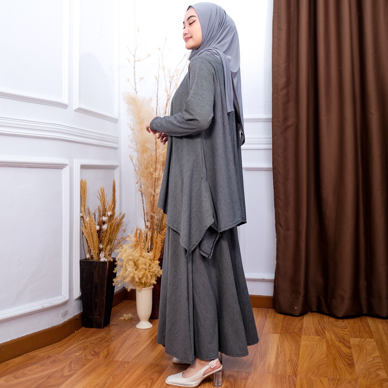 Oneset Simple Skirt Stripe Ultrathin - Setelan Simple Rok Serut