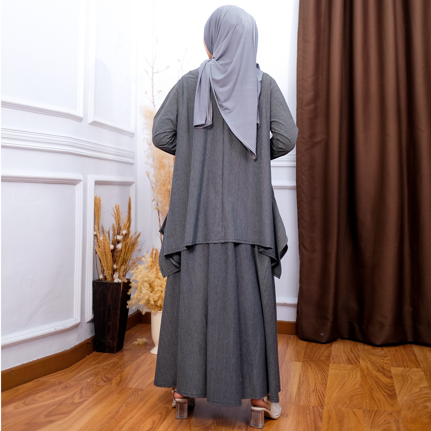 Oneset Simple Skirt Stripe Ultrathin - Setelan Simple Rok Serut