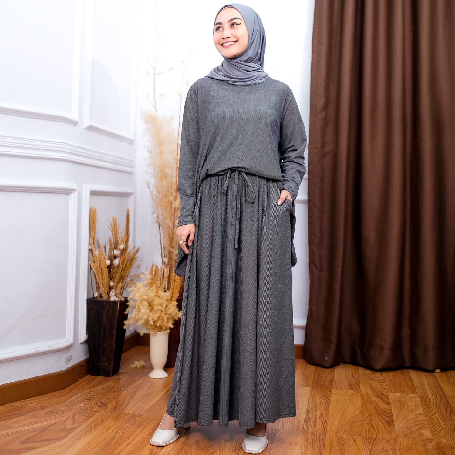 Oneset Simple Skirt Stripe Ultrathin - Setelan Simple Rok Serut