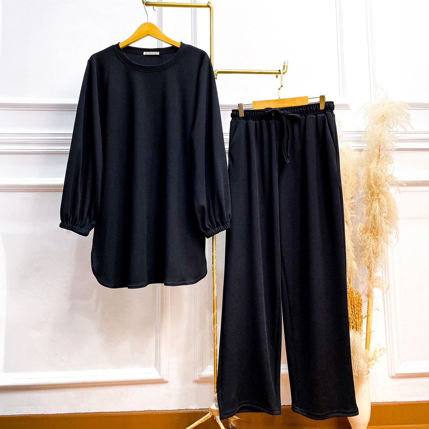 Oneset Baju Kurung Oval Waffle Knit - Setelan Rok dan Celana Baju Kurung Waffle Knit Premium