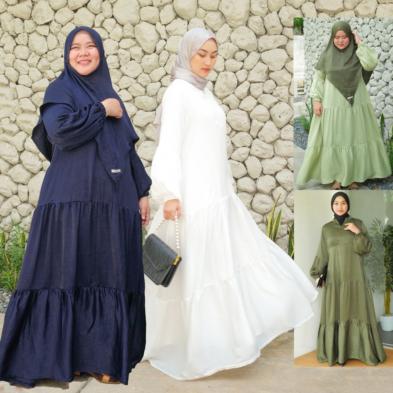 Asyifa Shimmer Dress - Gamis V Ruffle Silk Flowy dan Busui 