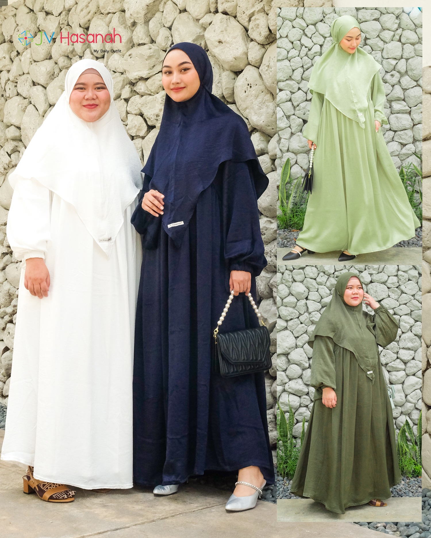 JV Hasanah Safiya Shimmer Dress with Khimar - Set Gamis Khimar Silk
