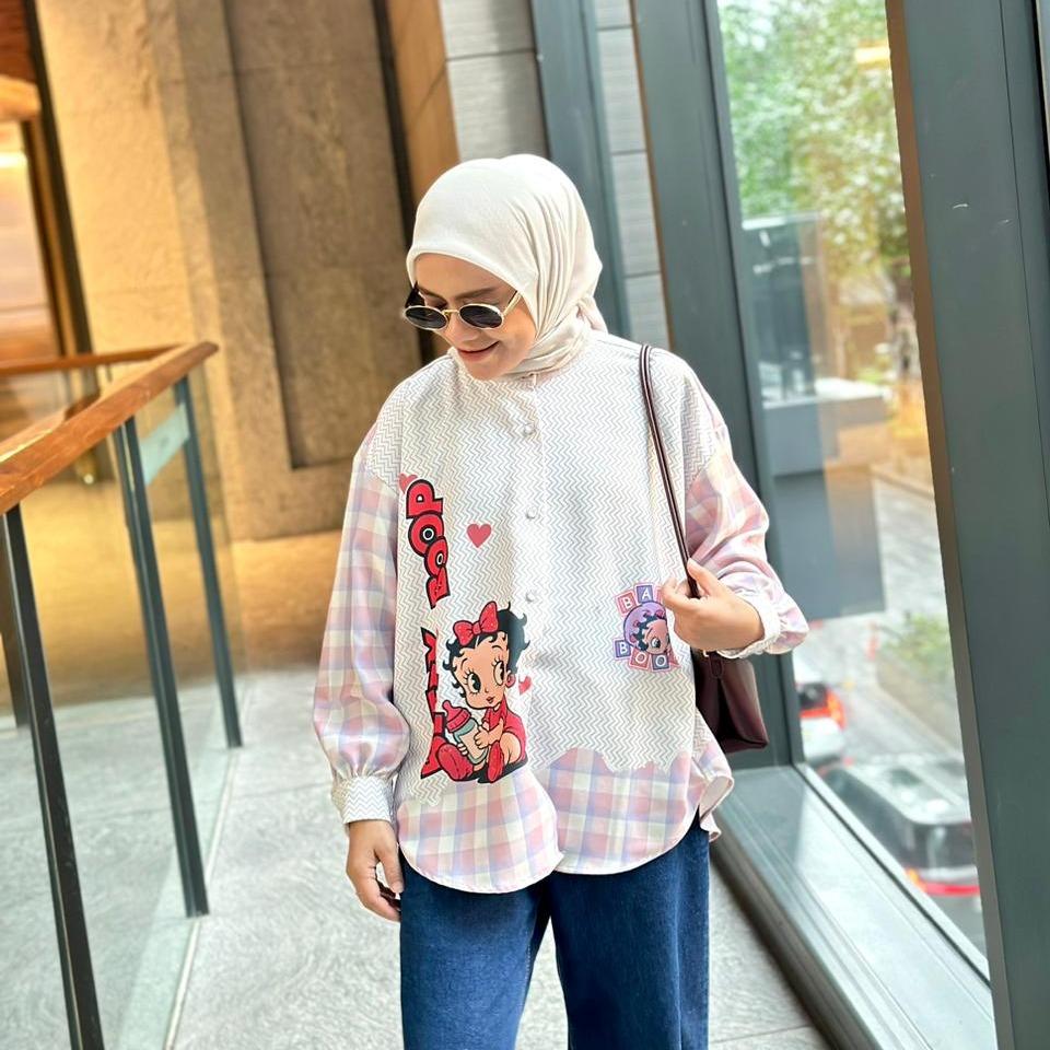 KEMEJA OVERSIZE MOTIF CARTOON BAHAN LOLY BY AMEELA. KL