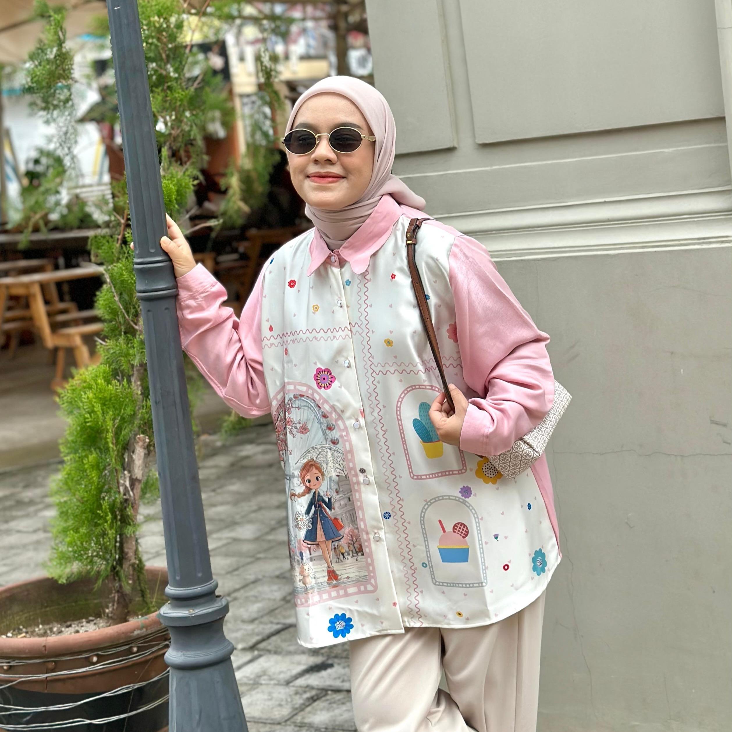 KEMEJA BLOUSE PRINT KATUN NEBY BY AMEELA.KL Ukuran LD 120CM PB 75CM
