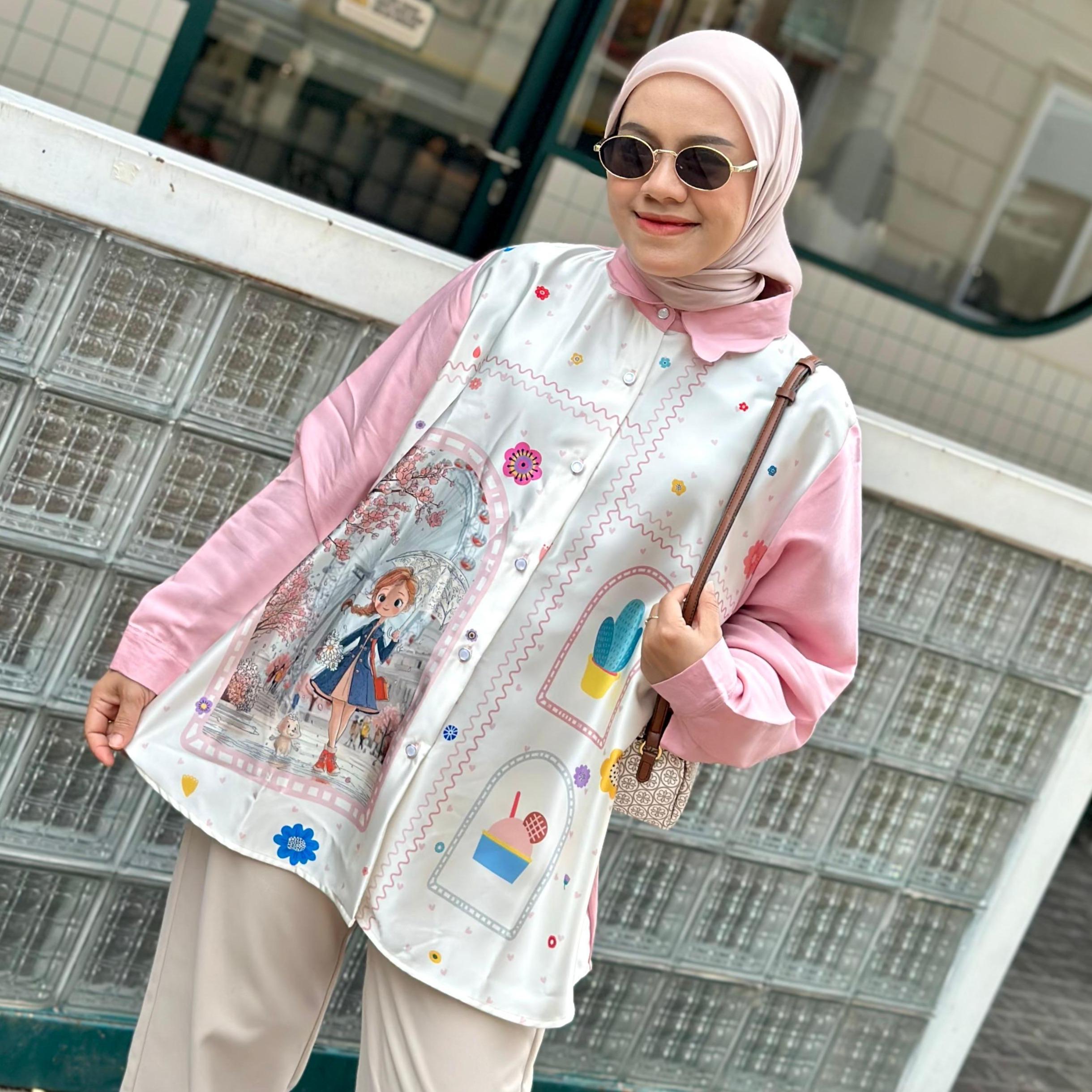 KEMEJA BLOUSE PRINT KATUN NEBY BY AMEELA.KL Ukuran LD 120CM PB 75CM