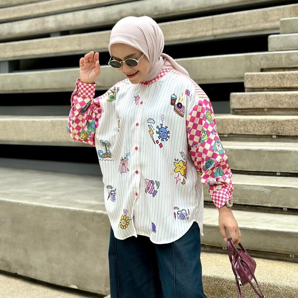 KEMEJA FULL PRINT SANI MOTIF LUCU STUDIO SILK  BY AMEELA.KL
