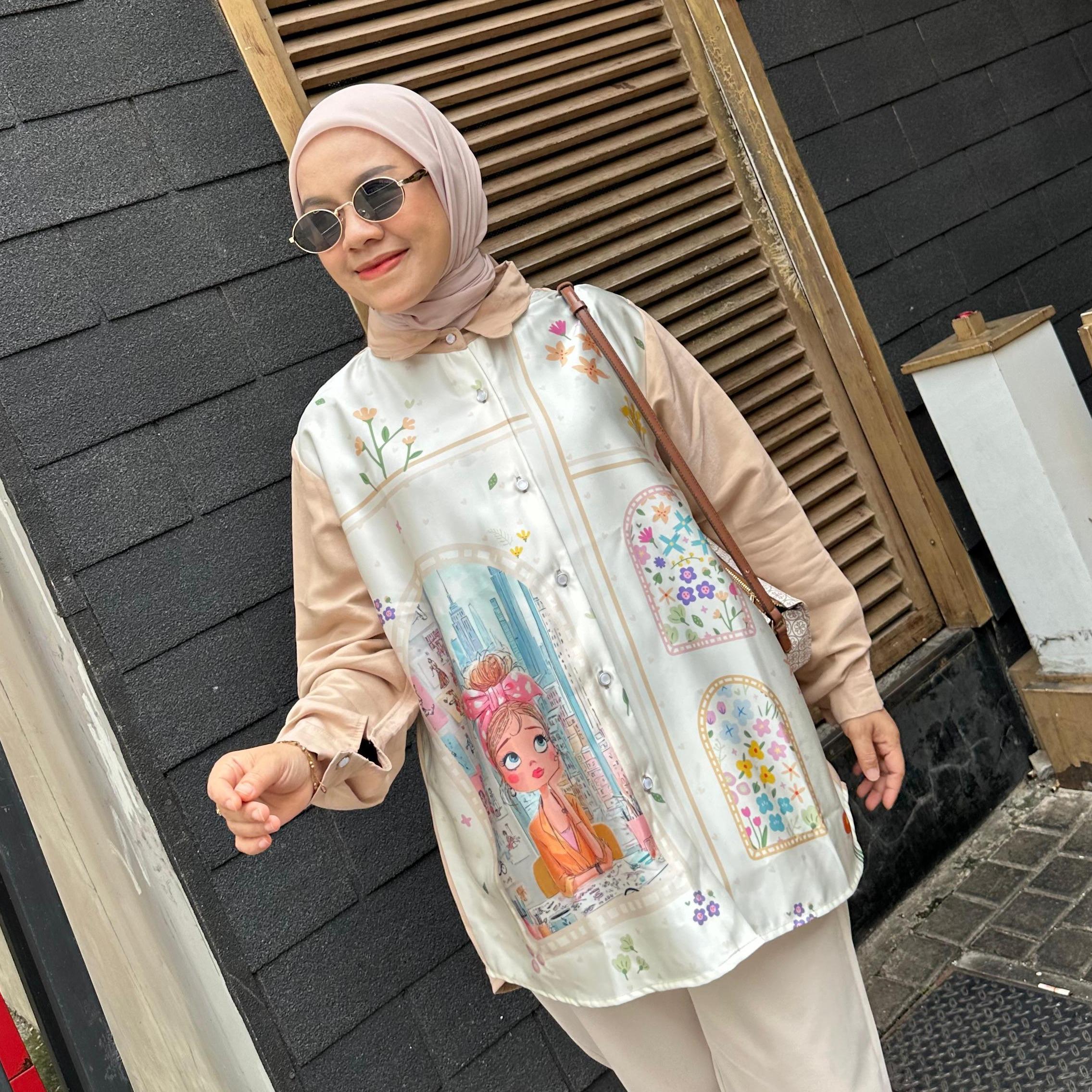 KEMEJA BLOUSE PRINT KATUN NEBY BY AMEELA.KL Ukuran LD 120CM PB 75CM