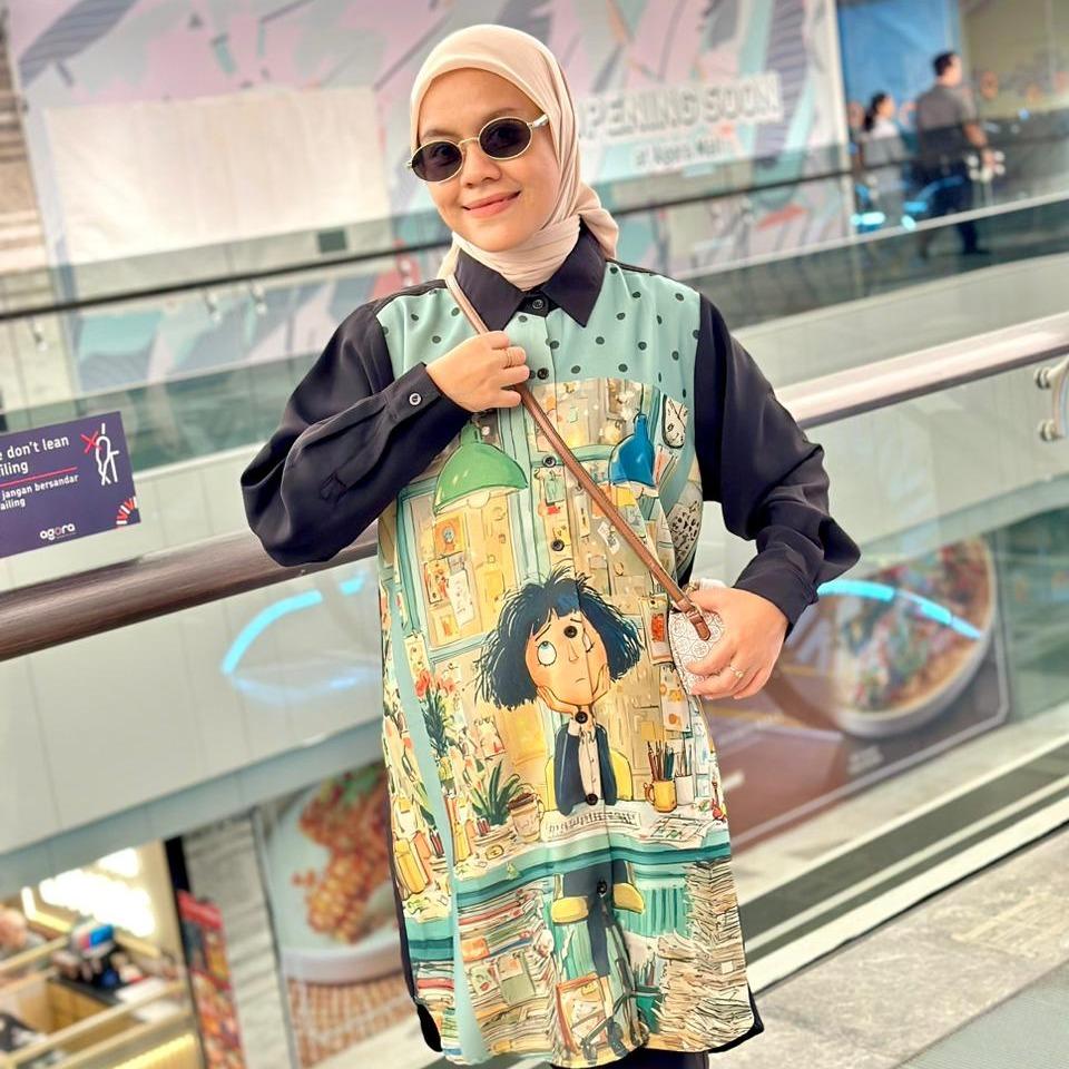TUNIK KHUSUS HITAM XENA PRINT DEPAN BAHAM ARUMI BY AMEELA.KL