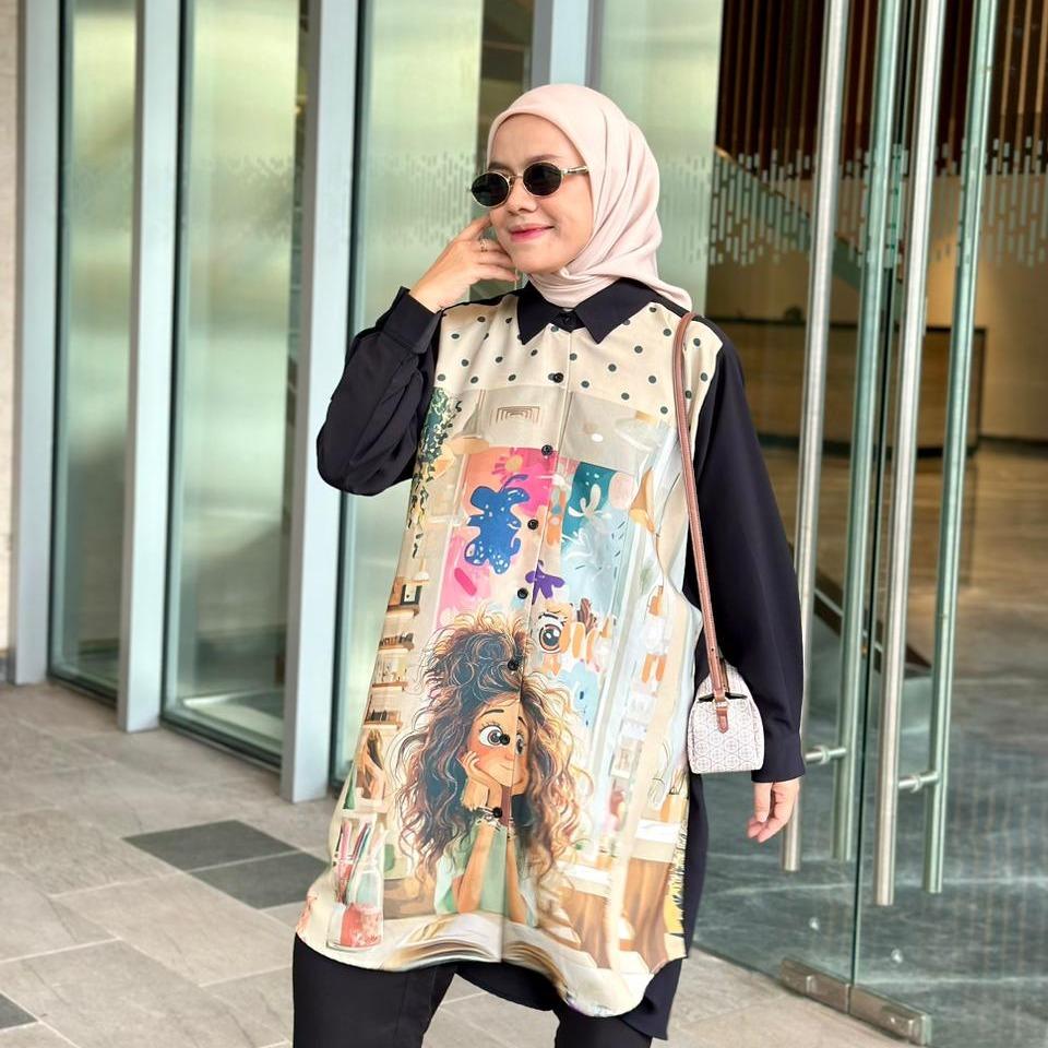 TUNIK KHUSUS HITAM XENA PRINT DEPAN BAHAM ARUMI BY AMEELA.KL