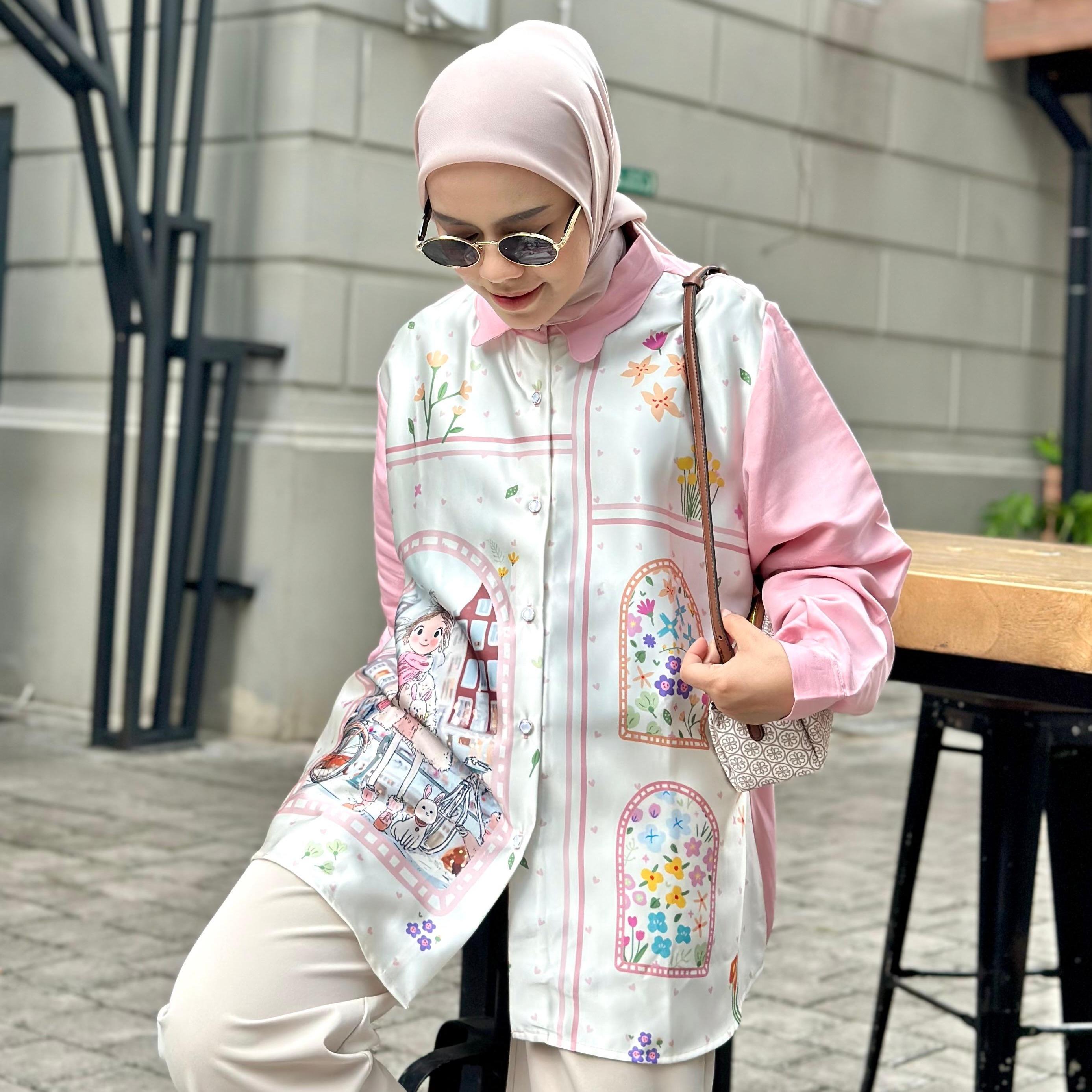 KEMEJA BLOUSE PRINT KATUN NEBY BY AMEELA.KL Ukuran LD 120CM PB 75CM