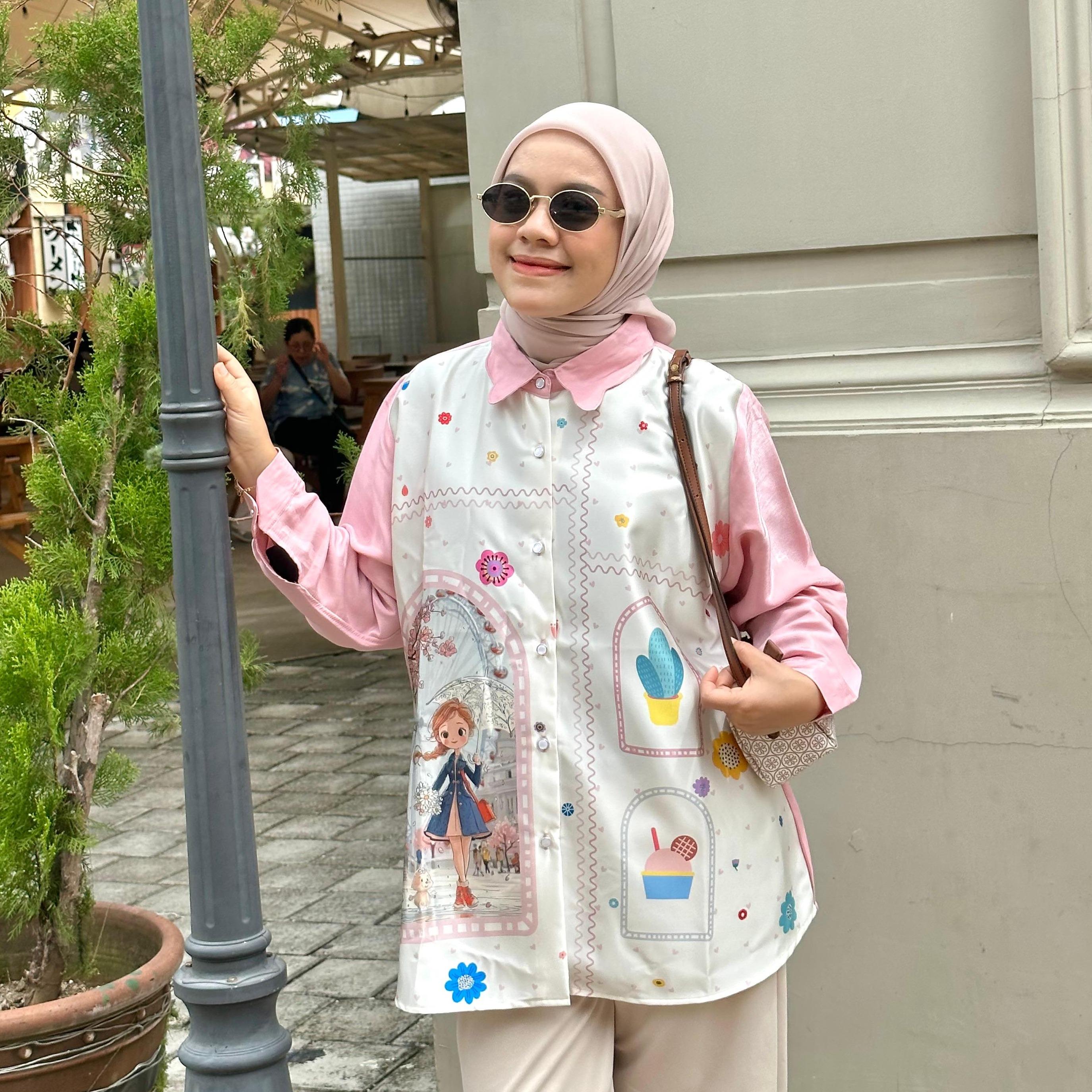 KEMEJA BLOUSE PRINT KATUN NEBY BY AMEELA.KL Ukuran LD 120CM PB 75CM