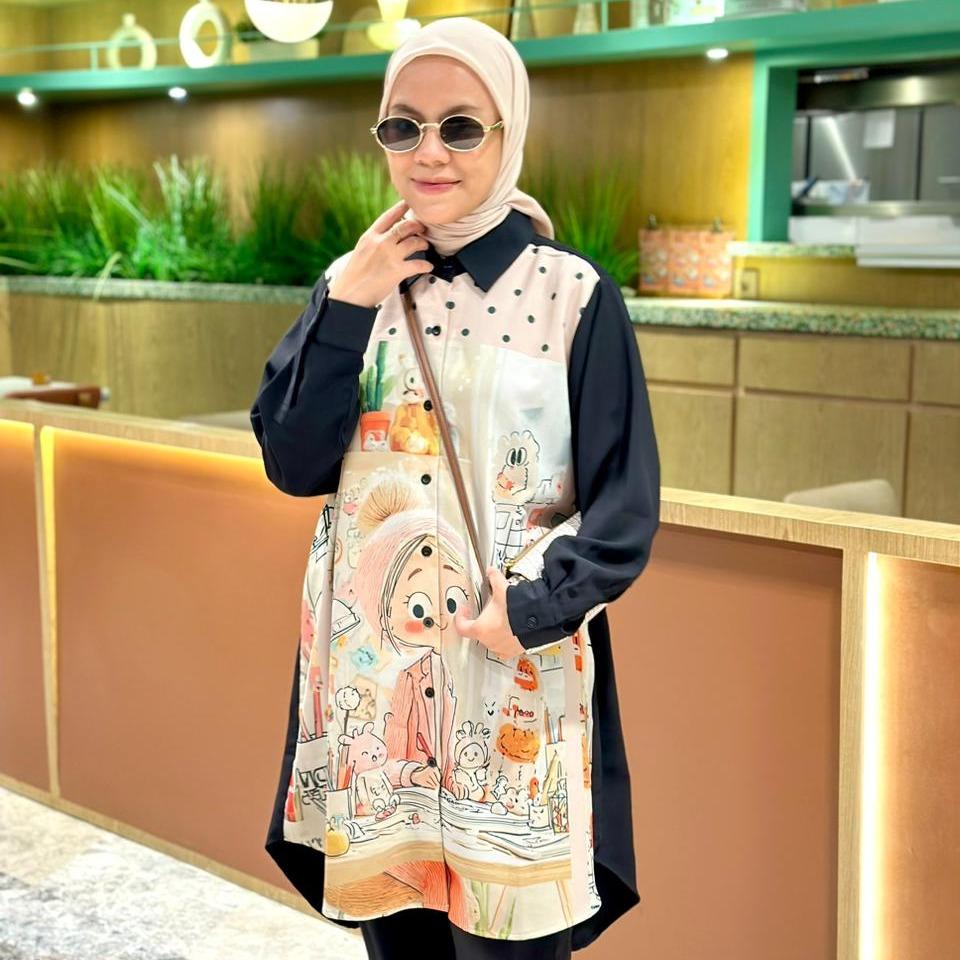 TUNIK KHUSUS HITAM XENA PRINT DEPAN BAHAM ARUMI BY AMEELA.KL