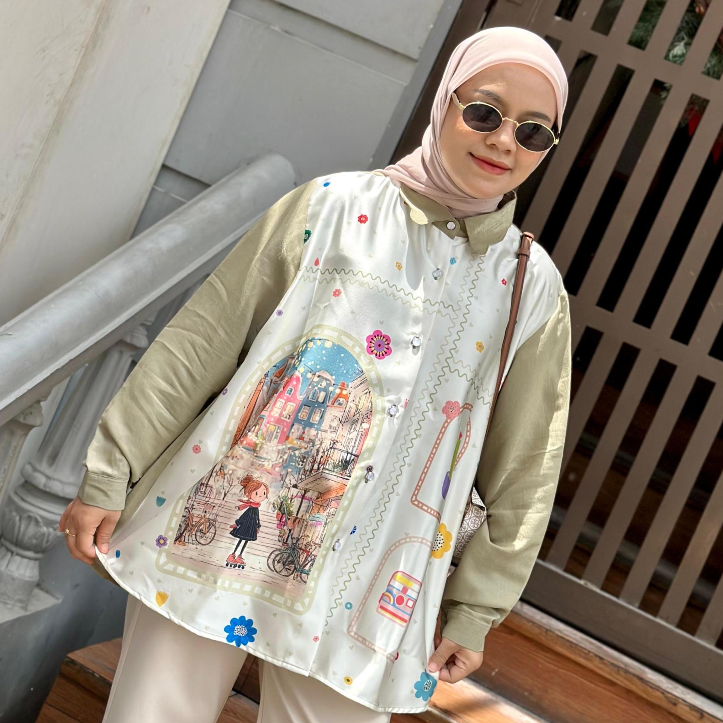 KEMEJA BLOUSE PRINT KATUN NEBY BY AMEELA.KL Ukuran LD 120CM PB 75CM