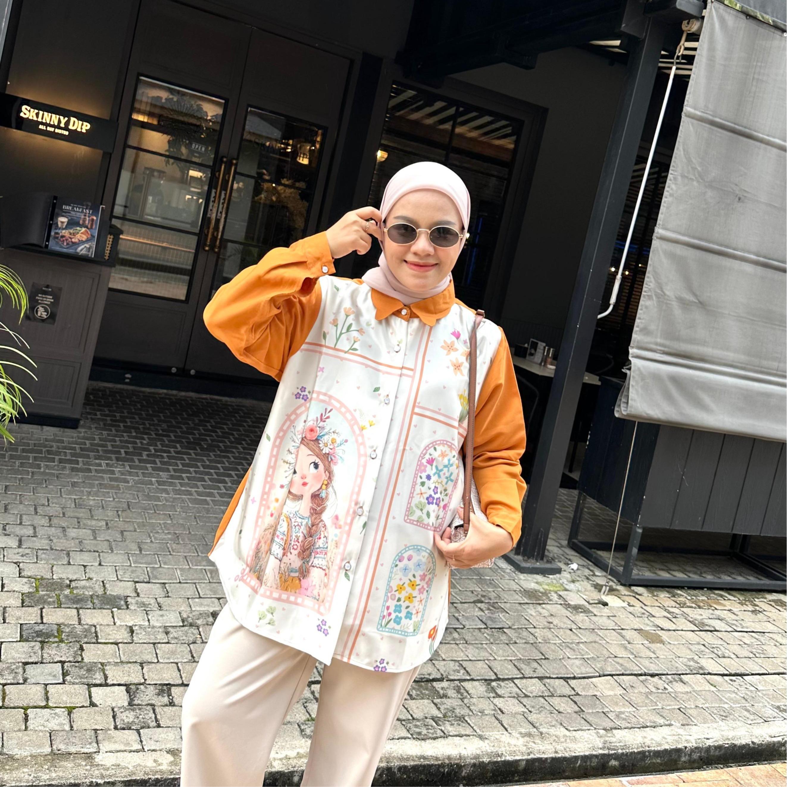 KEMEJA BLOUSE PRINT KATUN NEBY BY AMEELA.KL Ukuran LD 120CM PB 75CM
