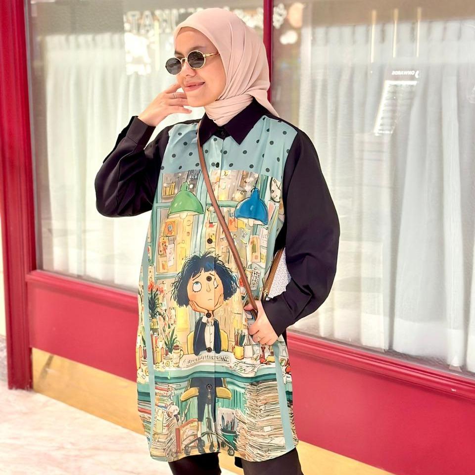 TUNIK KHUSUS HITAM XENA PRINT DEPAN BAHAM ARUMI BY AMEELA.KL