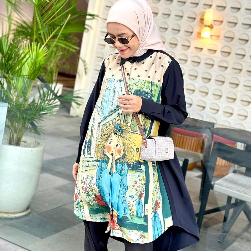 TUNIK KHUSUS HITAM XENA PRINT DEPAN BAHAM ARUMI BY AMEELA.KL
