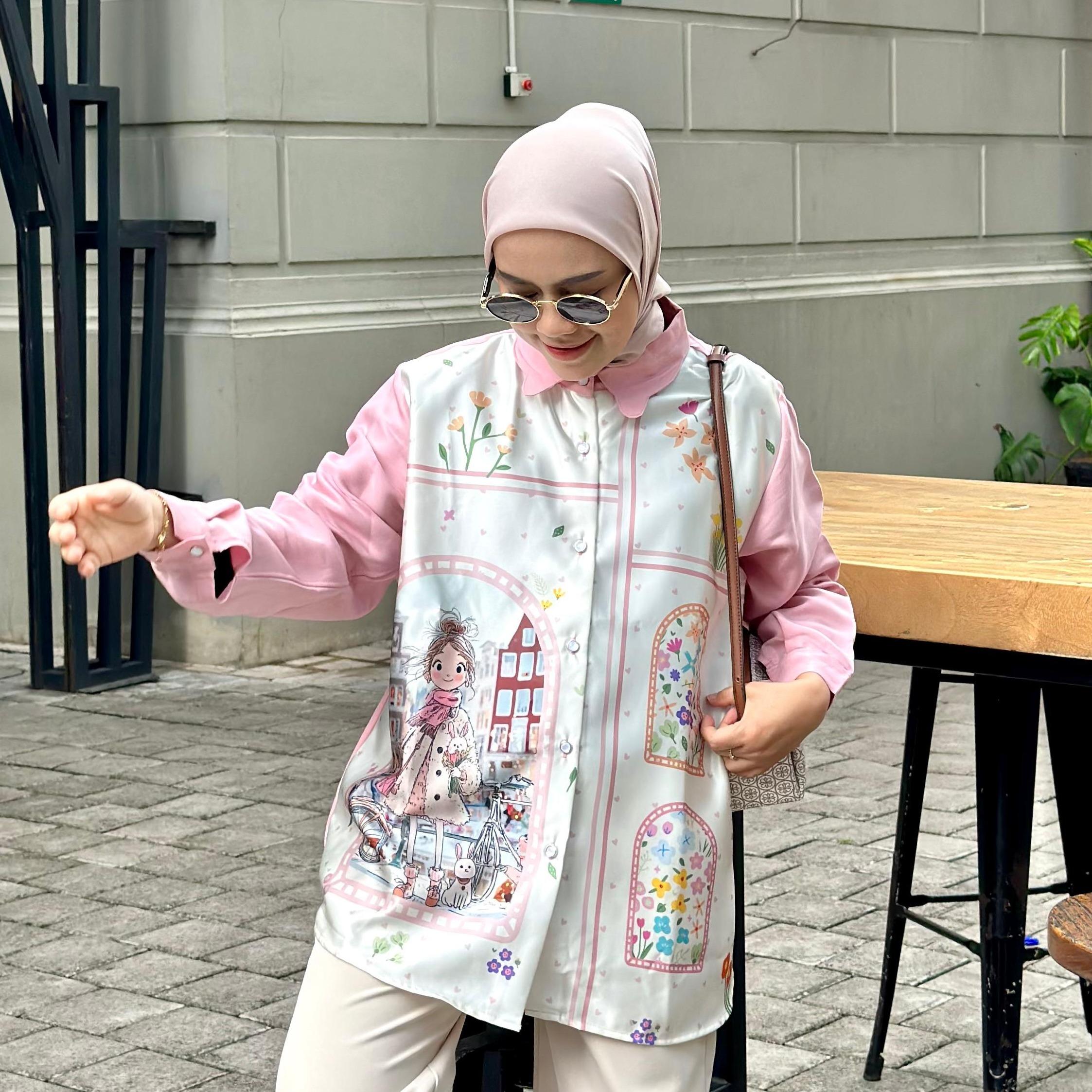 KEMEJA BLOUSE PRINT KATUN NEBY BY AMEELA.KL Ukuran LD 120CM PB 75CM