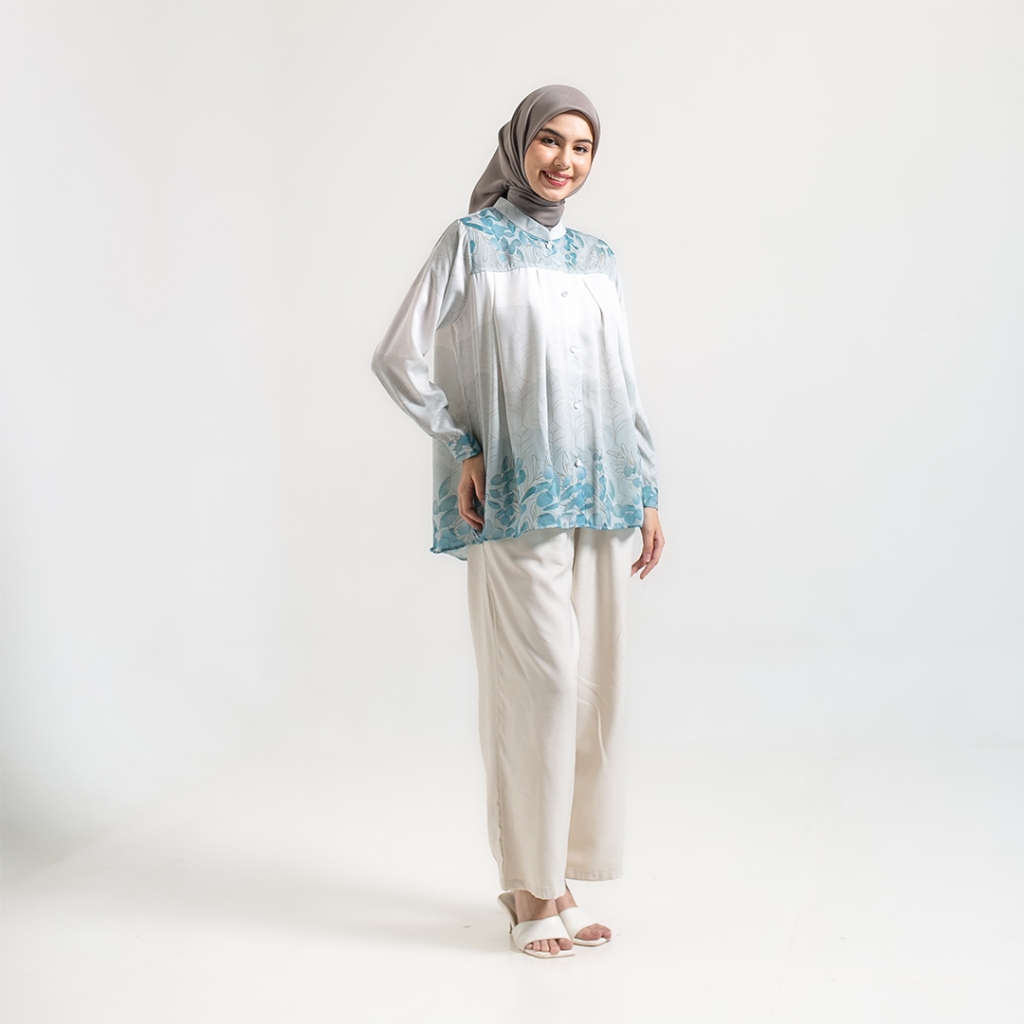 Kemeja Blouse Abelia Atasan Kemeja Wanita Motif Full Print by Ameela.KL