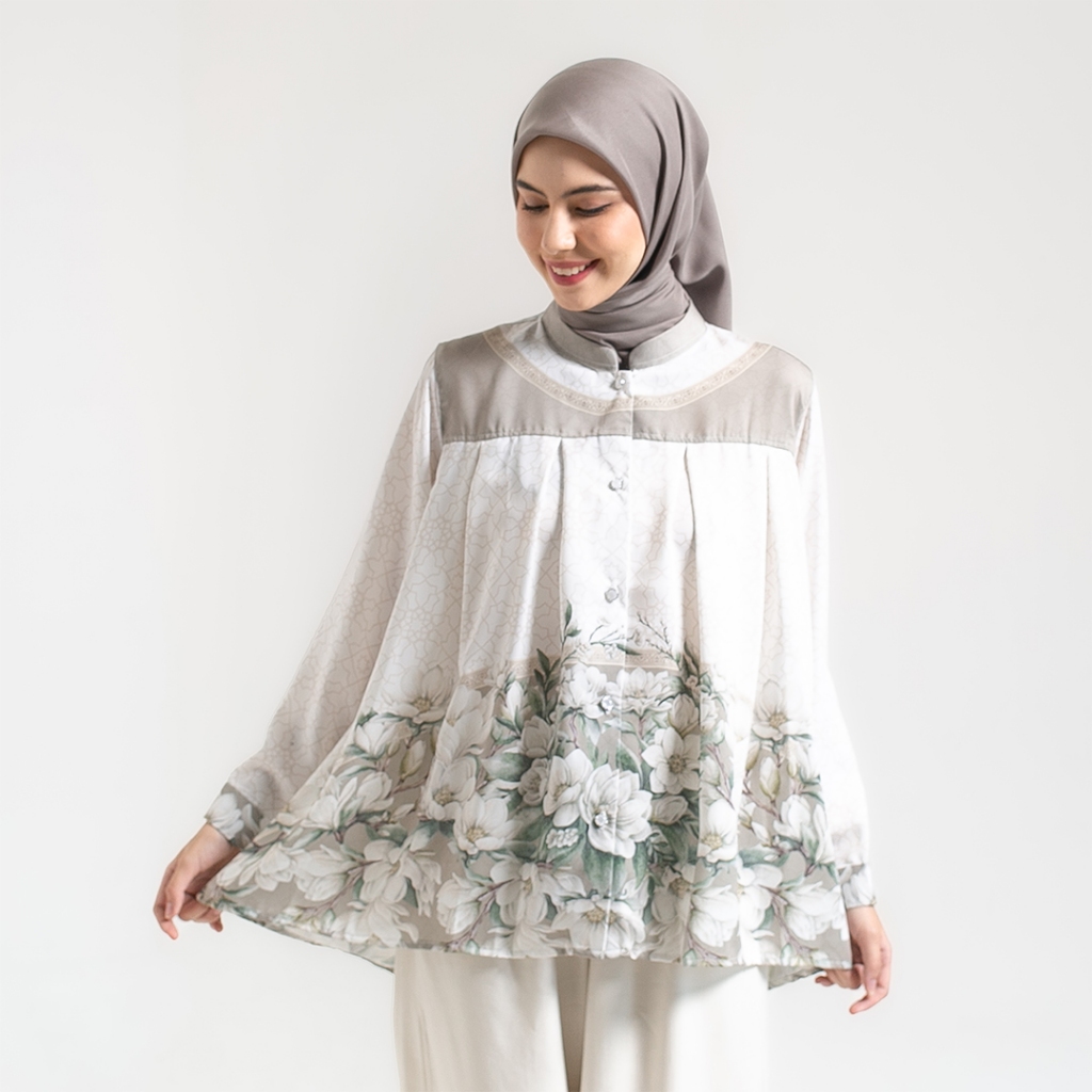 Ameela.KL Kemeja Blouse Aninis Atasan Kemeja Wanita Motif Full Print