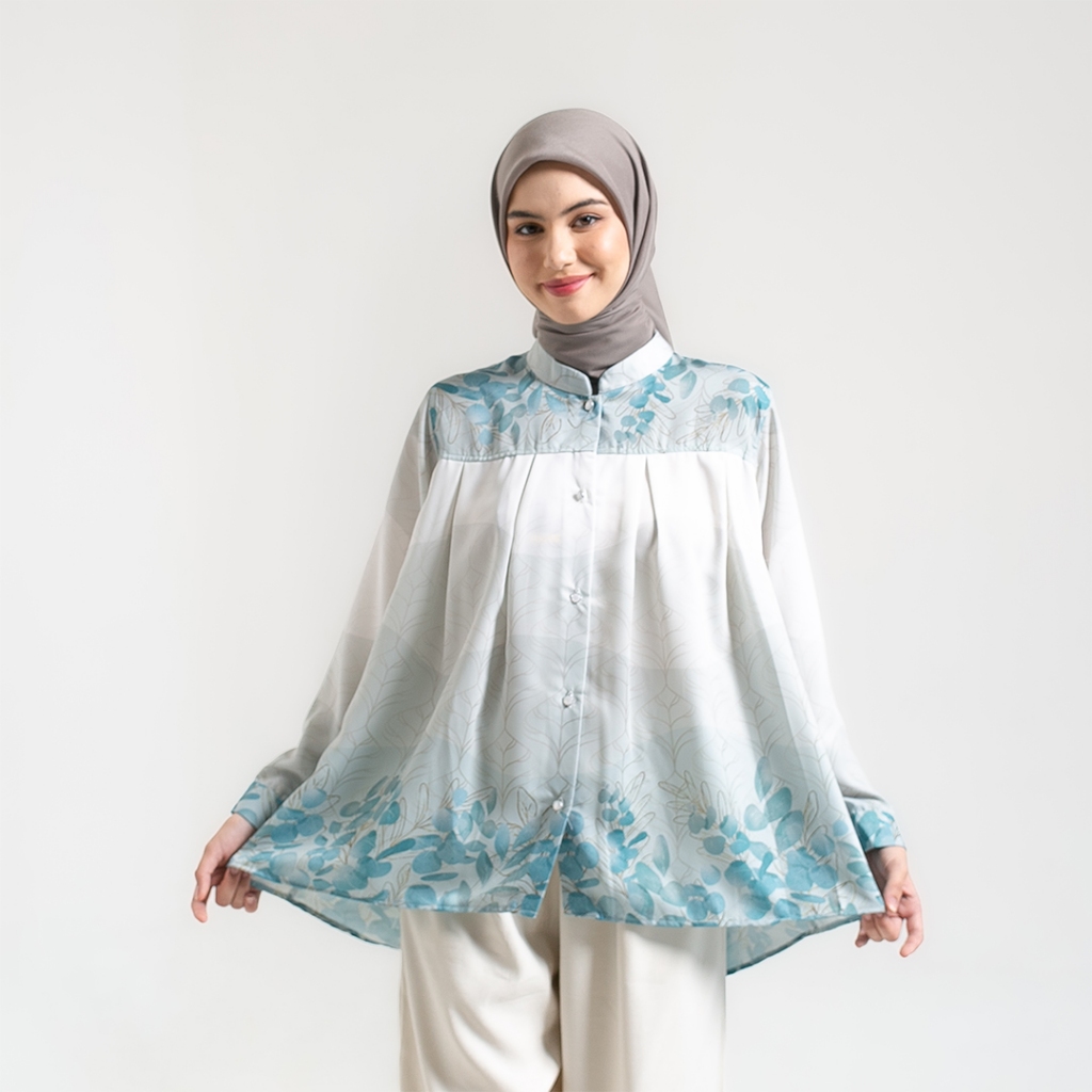 Kemeja Blouse Abelia Atasan Kemeja Wanita Motif Full Print by Ameela.KL