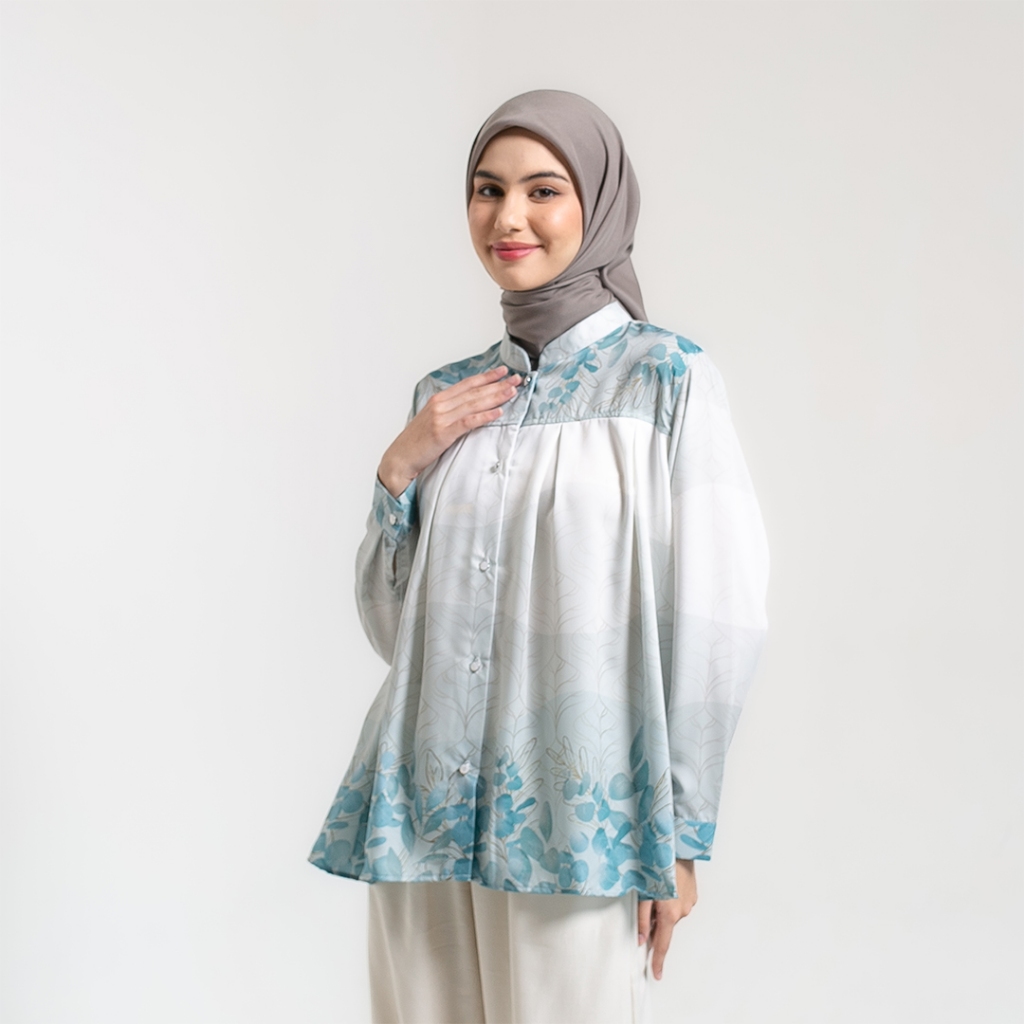 Kemeja Blouse Abelia Atasan Kemeja Wanita Motif Full Print by Ameela.KL
