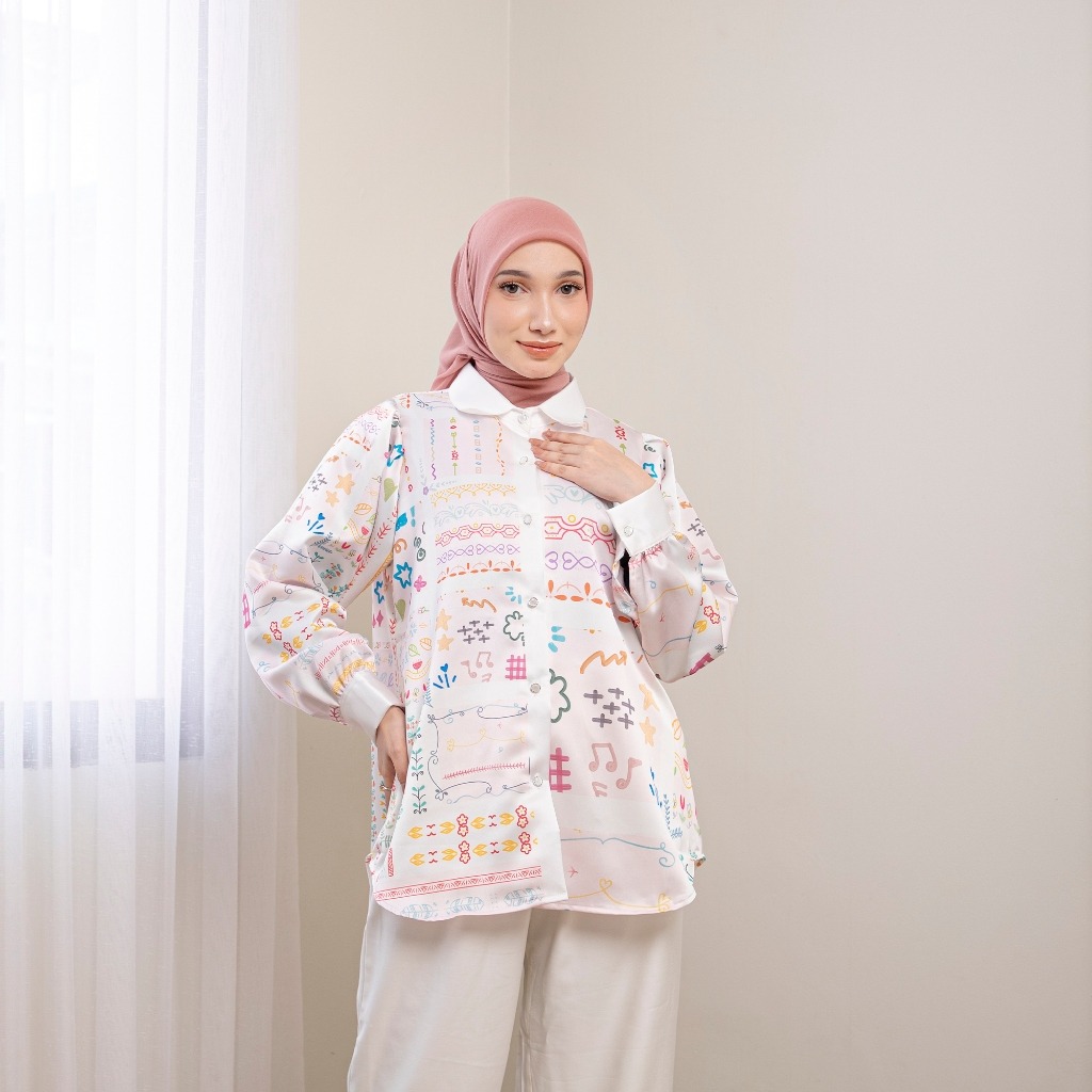Kemeja Full Print New Series Belinda Silk Super Premium by Ameela KL