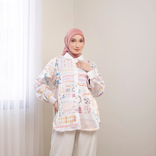 Image of Kemeja Full Print New Series Belinda Silk Super Premium by Ameela KL